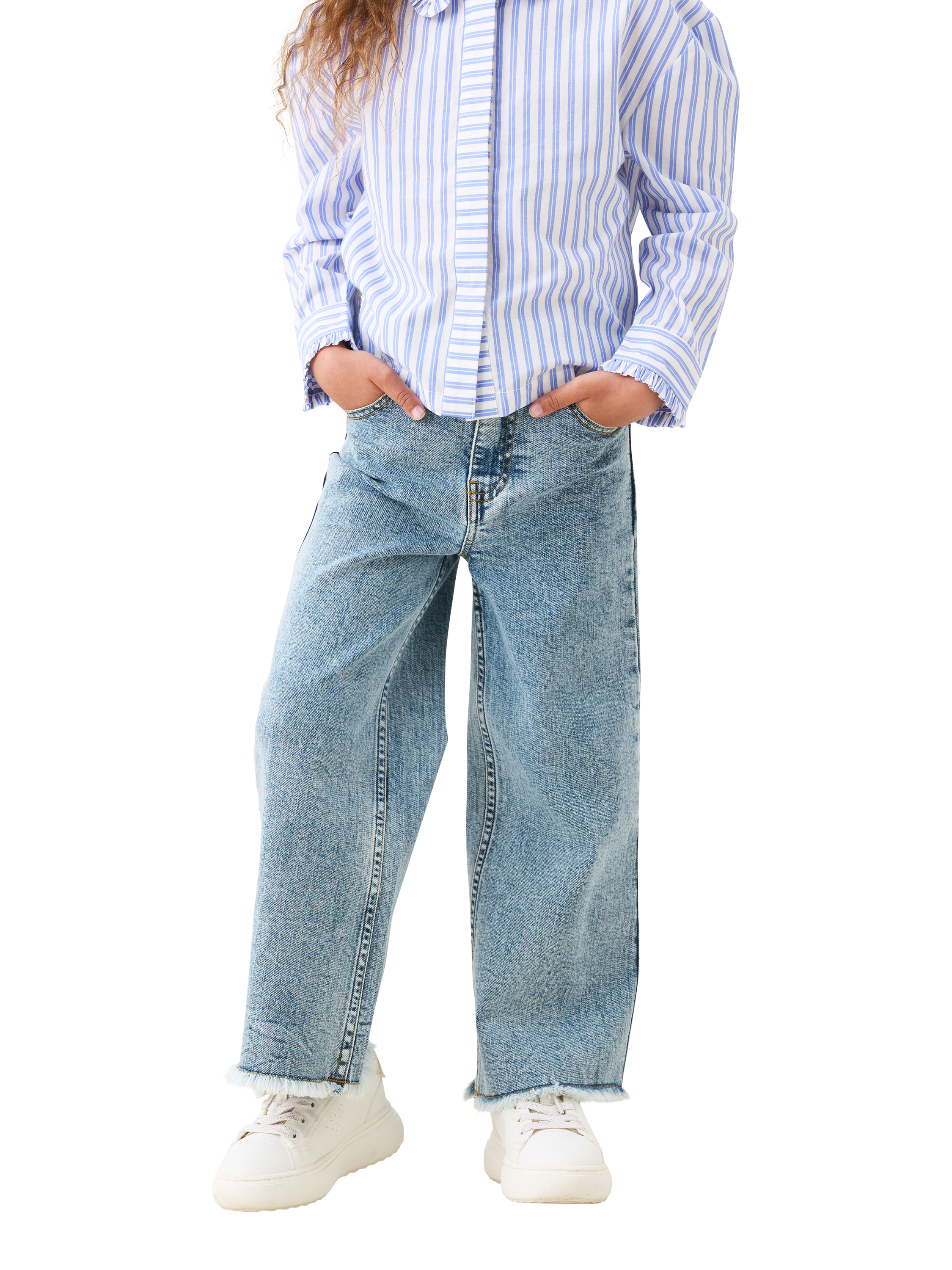Product image 1 of 8, which shows Angel & Rocket Kids' Heart Pocket Wide Leg Jeans, Blue, 3 years