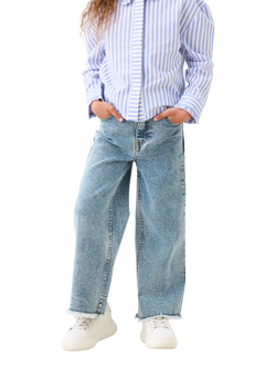 Angel & Rocket Kids' Heart Pocket Wide Leg Jeans, Blue, Blue