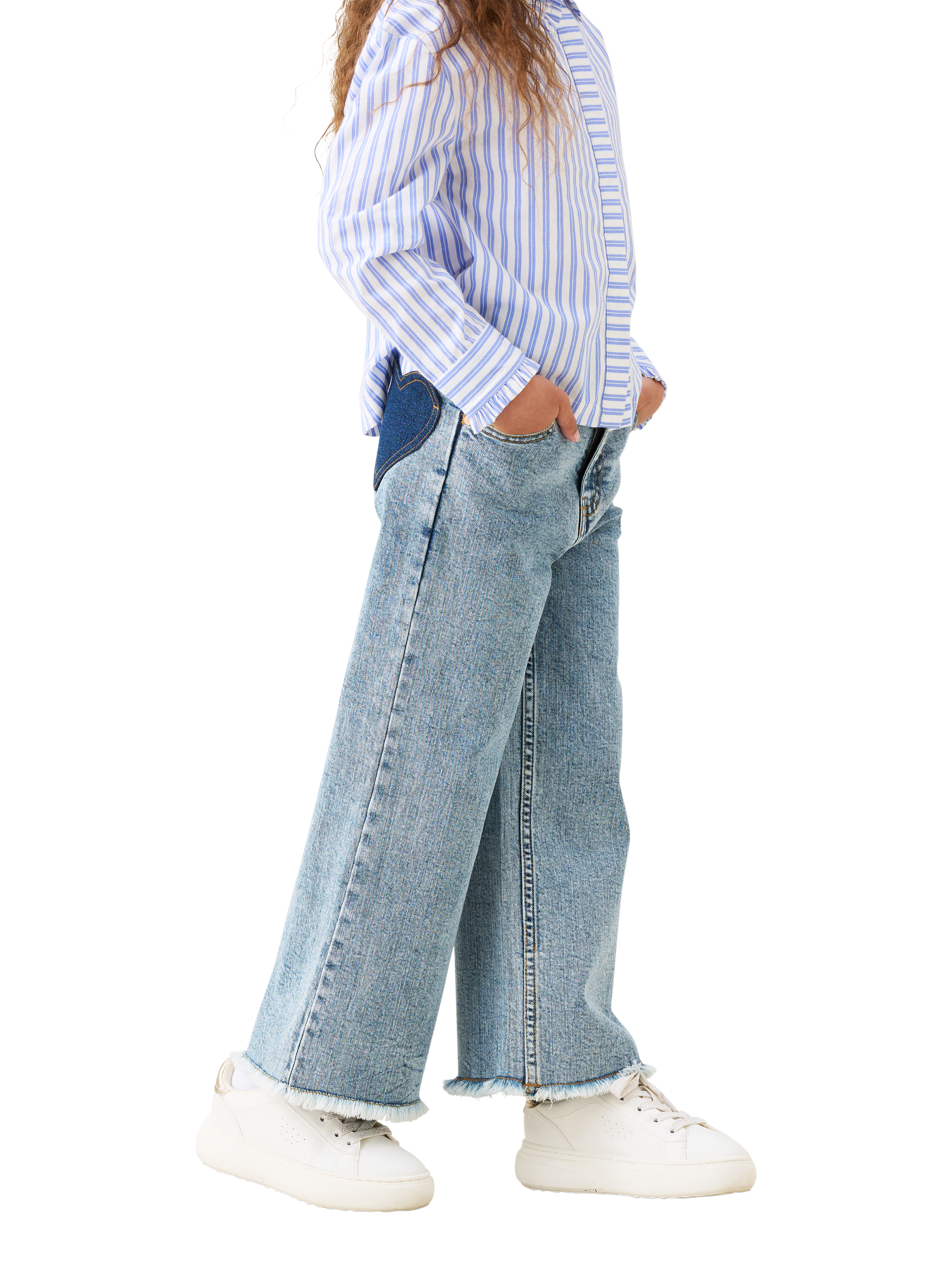 Product image 2 of 8, which shows Angel & Rocket Kids' Heart Pocket Wide Leg Jeans, Blue, 3 years