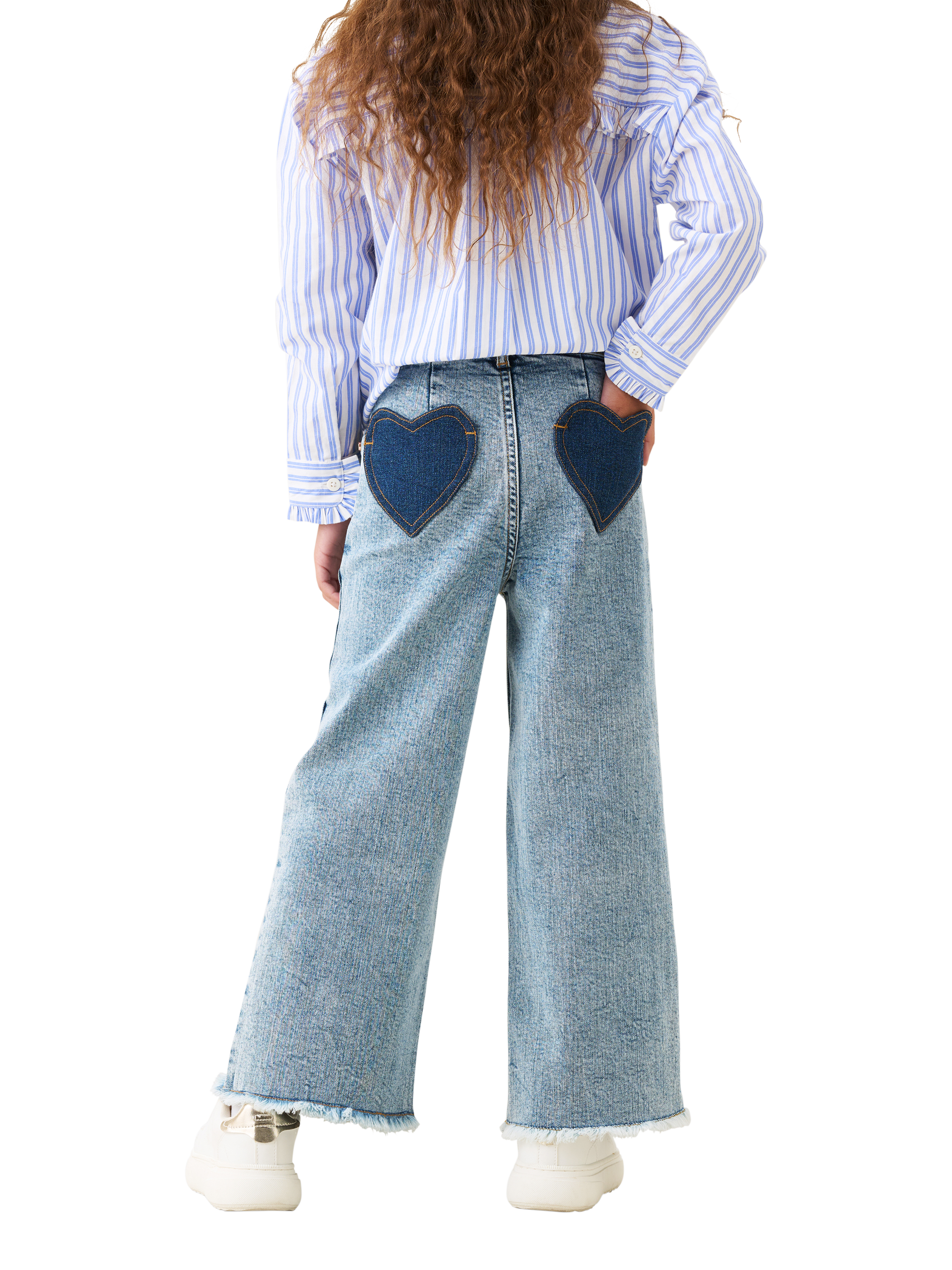 Product image 3 of 8, which shows Angel & Rocket Kids' Heart Pocket Wide Leg Jeans, Blue, 3 years