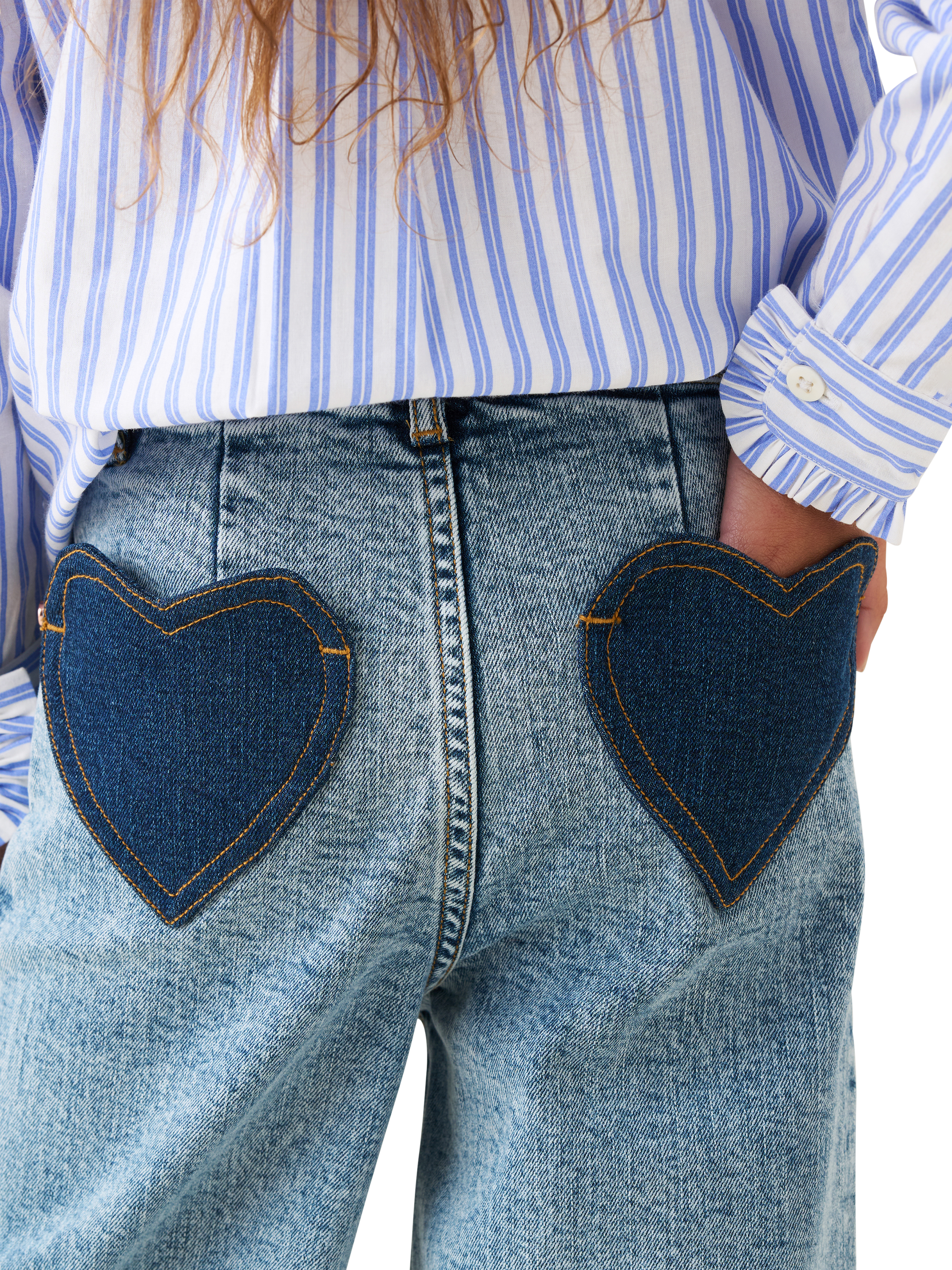 Product image 4 of 8, which shows Angel & Rocket Kids' Heart Pocket Wide Leg Jeans, Blue, 3 years