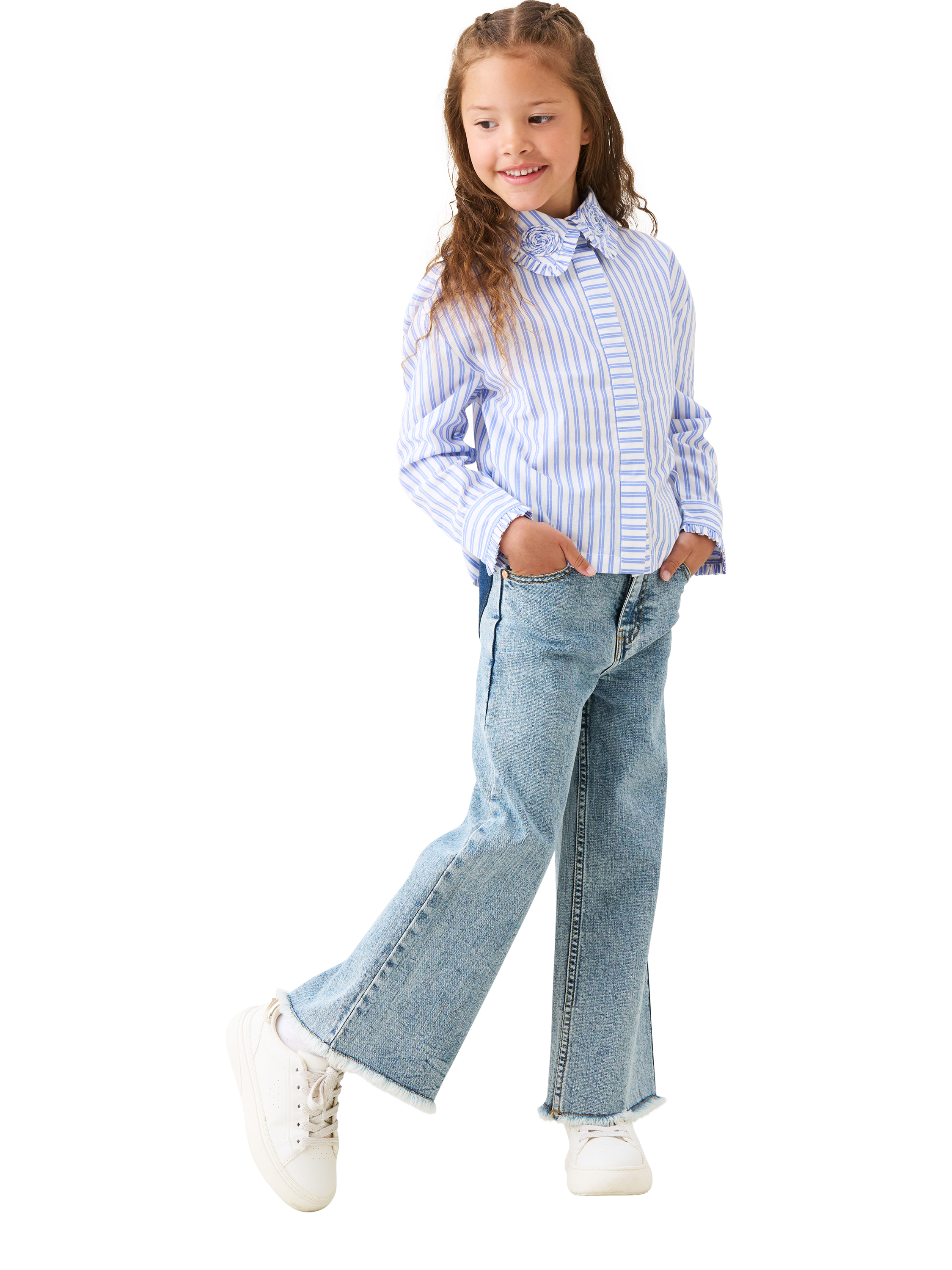 Product image 5 of 8, which shows Angel & Rocket Kids' Heart Pocket Wide Leg Jeans, Blue, 3 years