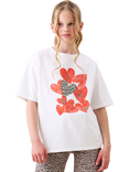 Angel & Rocket Kids' Cotton Heart Print Boxy T-Shirt, White