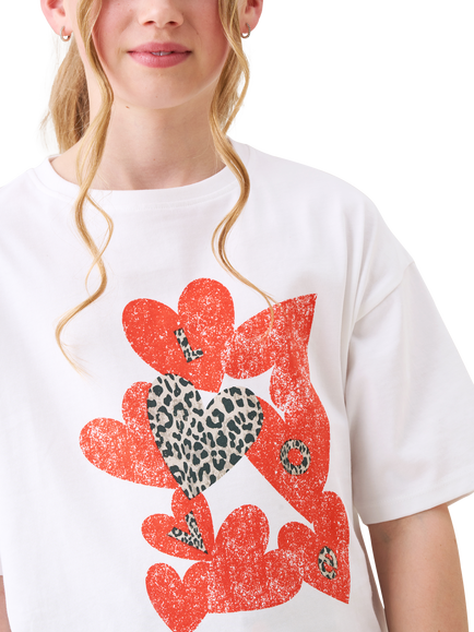Angel & Rocket Kids' Cotton Heart Print Boxy T-Shirt, White - view 2, White