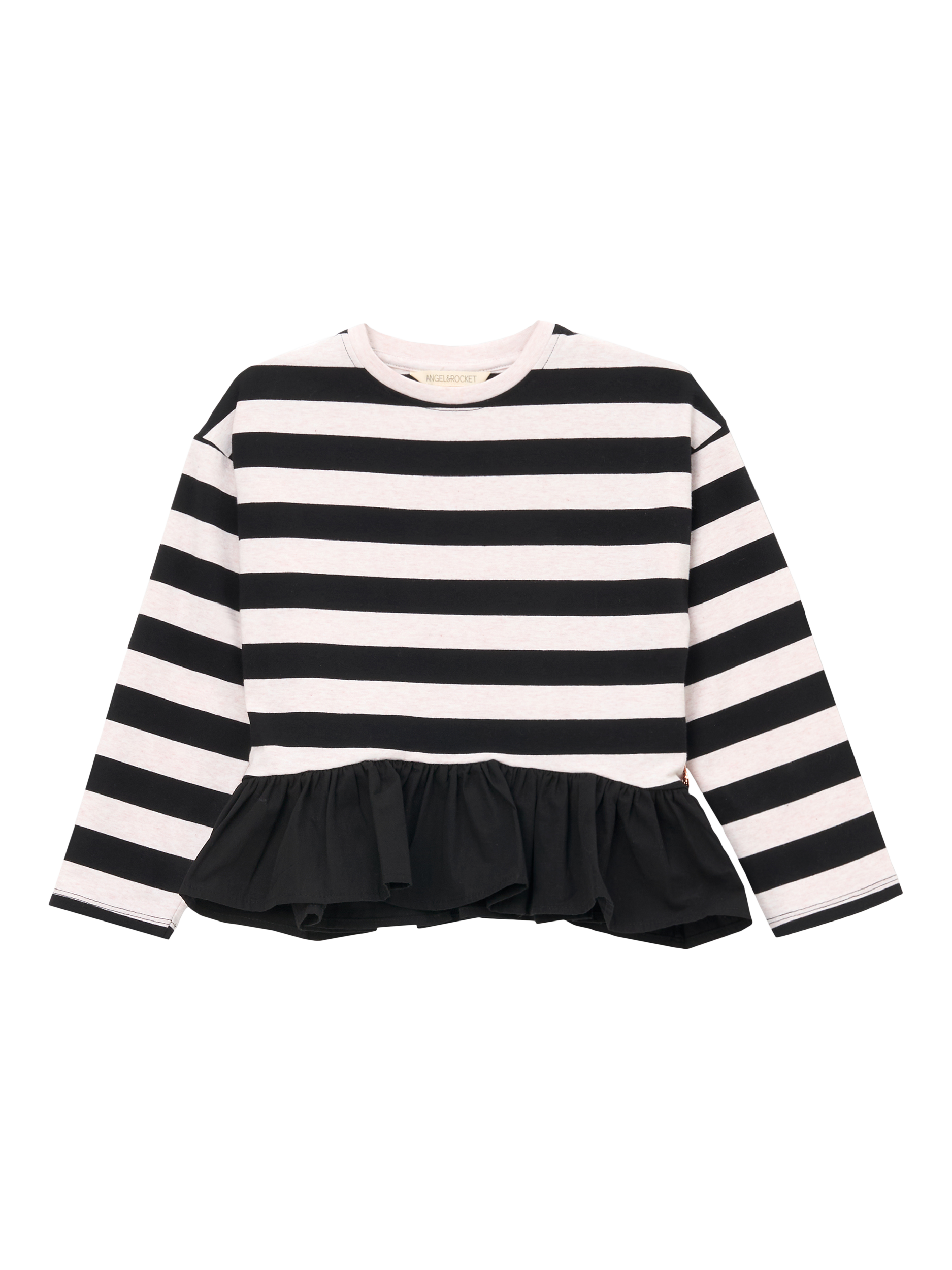Product image 4 of 6, which shows Angel & Rocket Kids' Stripe Peplum T-Shirt, Black, 3-4 years