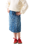 Angel & Rocket Kids' Denim Leopard Midi Skirt, Blue