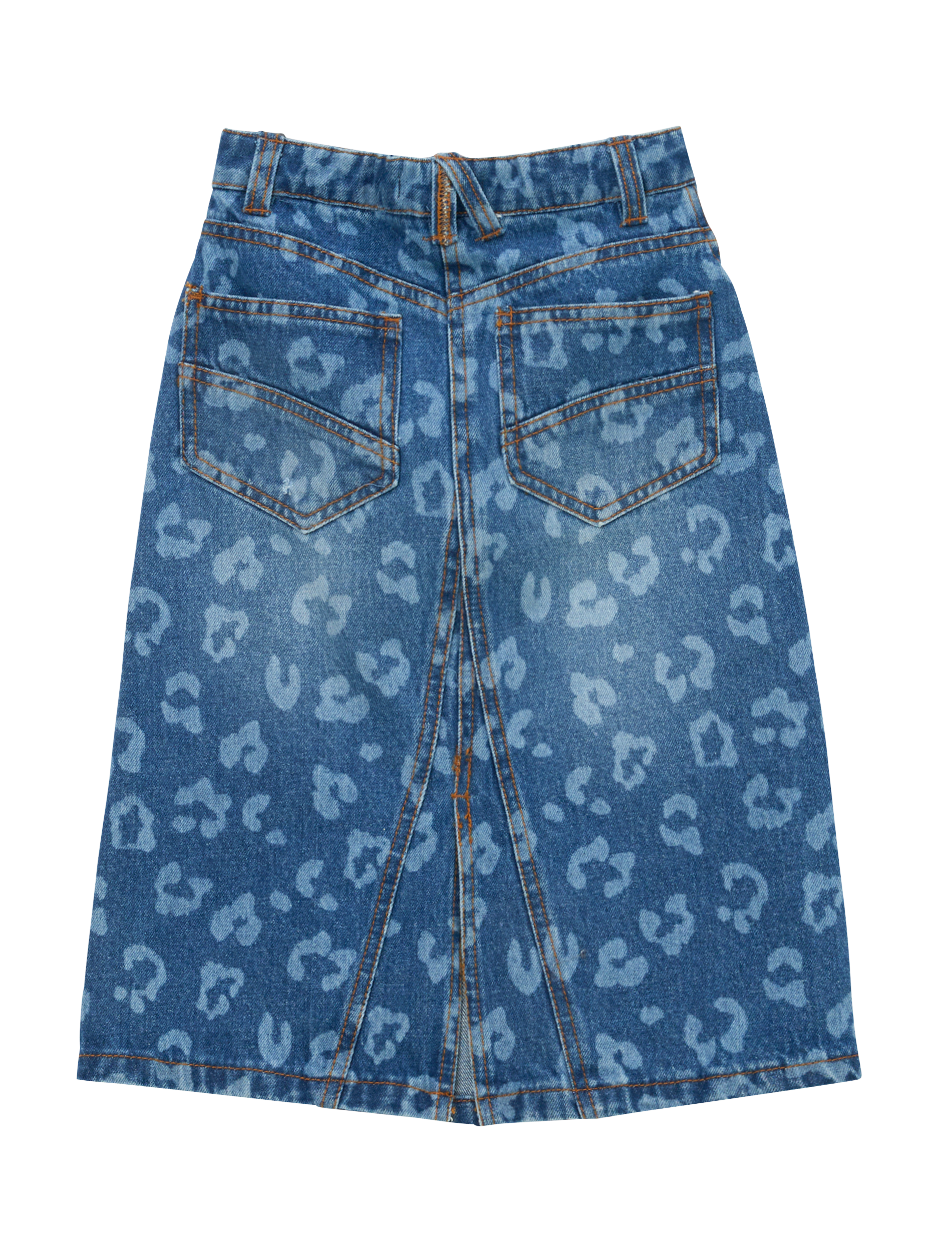 Product image 6 of 7, which shows Angel & Rocket Kids' Denim Leopard Midi Skirt, Blue, 6 years