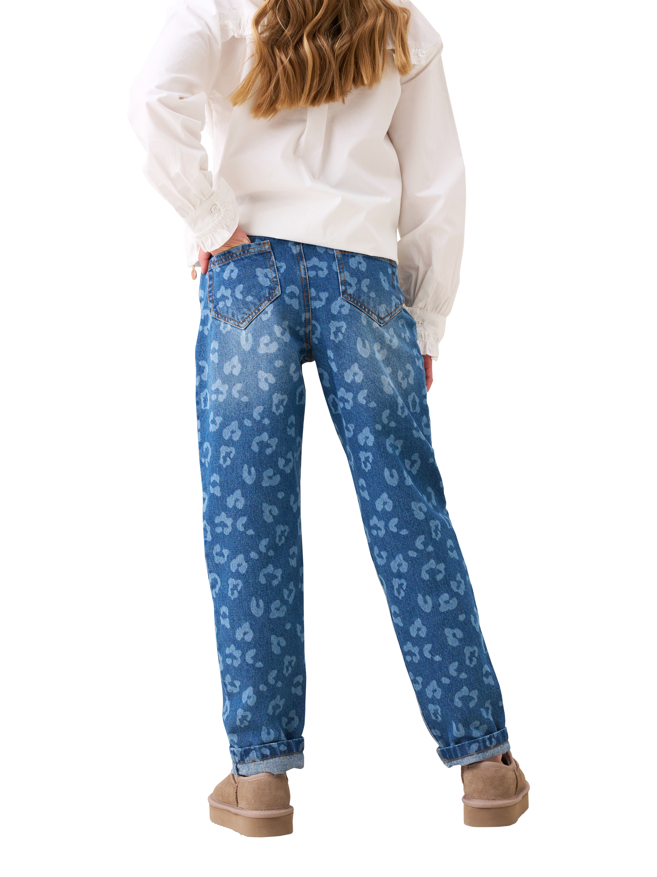 Product image 3 of 7, which shows Angel & Rocket Kids' Leo Barrel Leg Jeans, Blue, 3 years