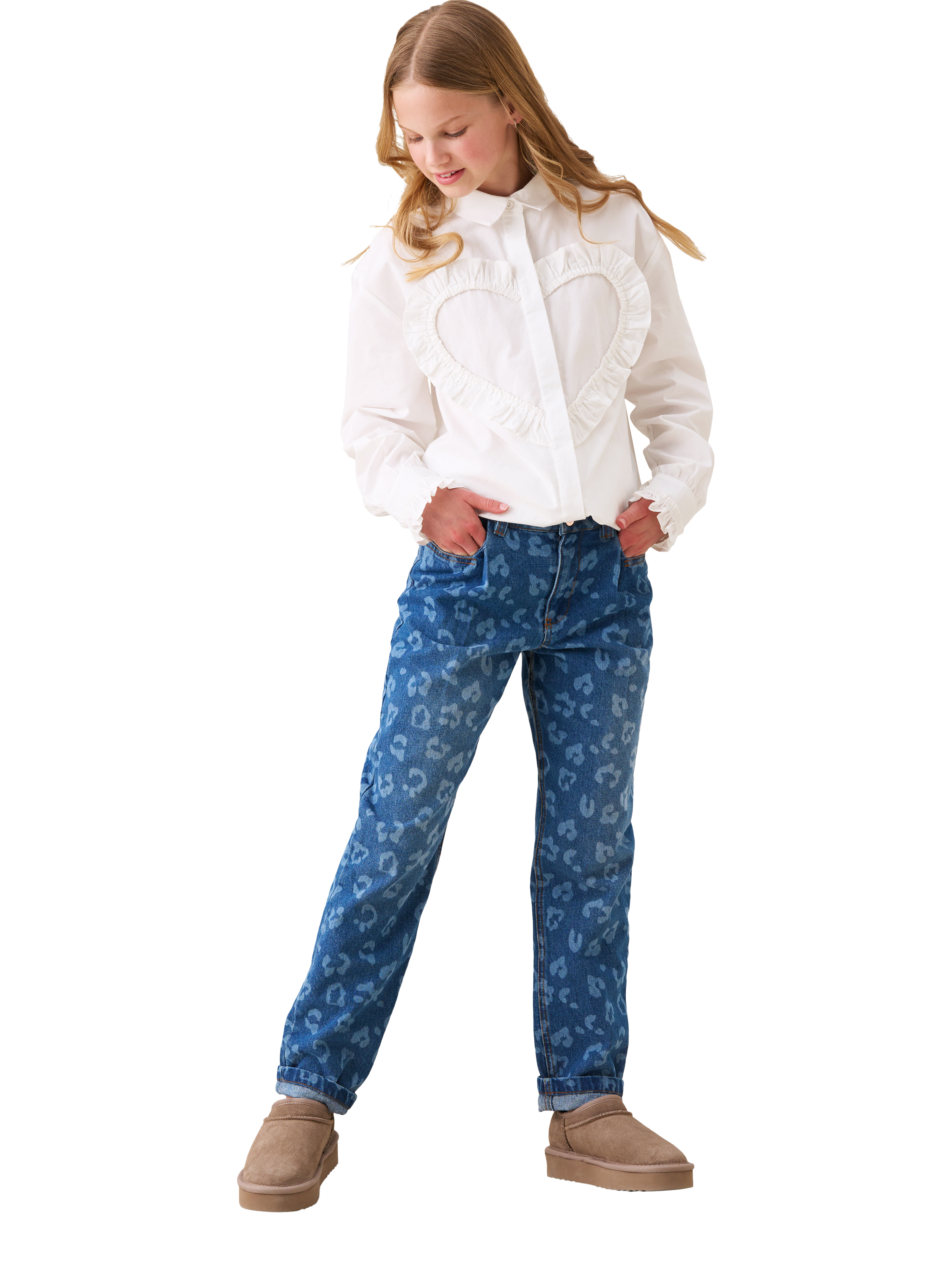 Product image 4 of 7, which shows Angel & Rocket Kids' Leo Barrel Leg Jeans, Blue, 3 years