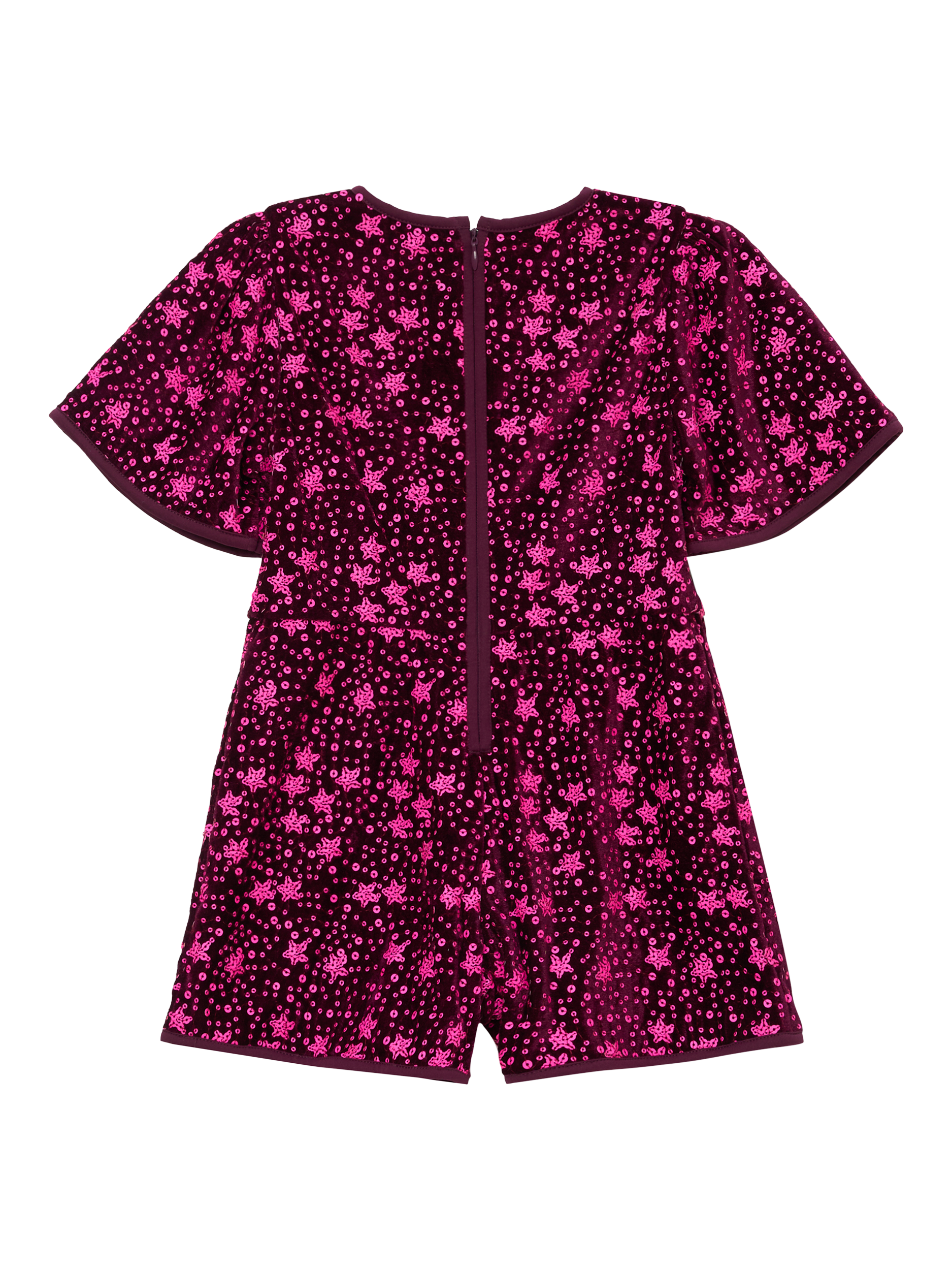 Product image 5 of 6, which shows Angel & Rocket Kids' Sequin Playsuit, Burgundy, 6 years
