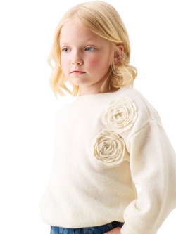 Angel & Rocket Kids' Wool Blend Corsage Jumper, Ivory - view 2, Ivory