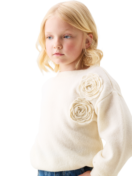 Angel & Rocket Kids' Wool Blend Corsage Jumper, Ivory - view 2, Ivory