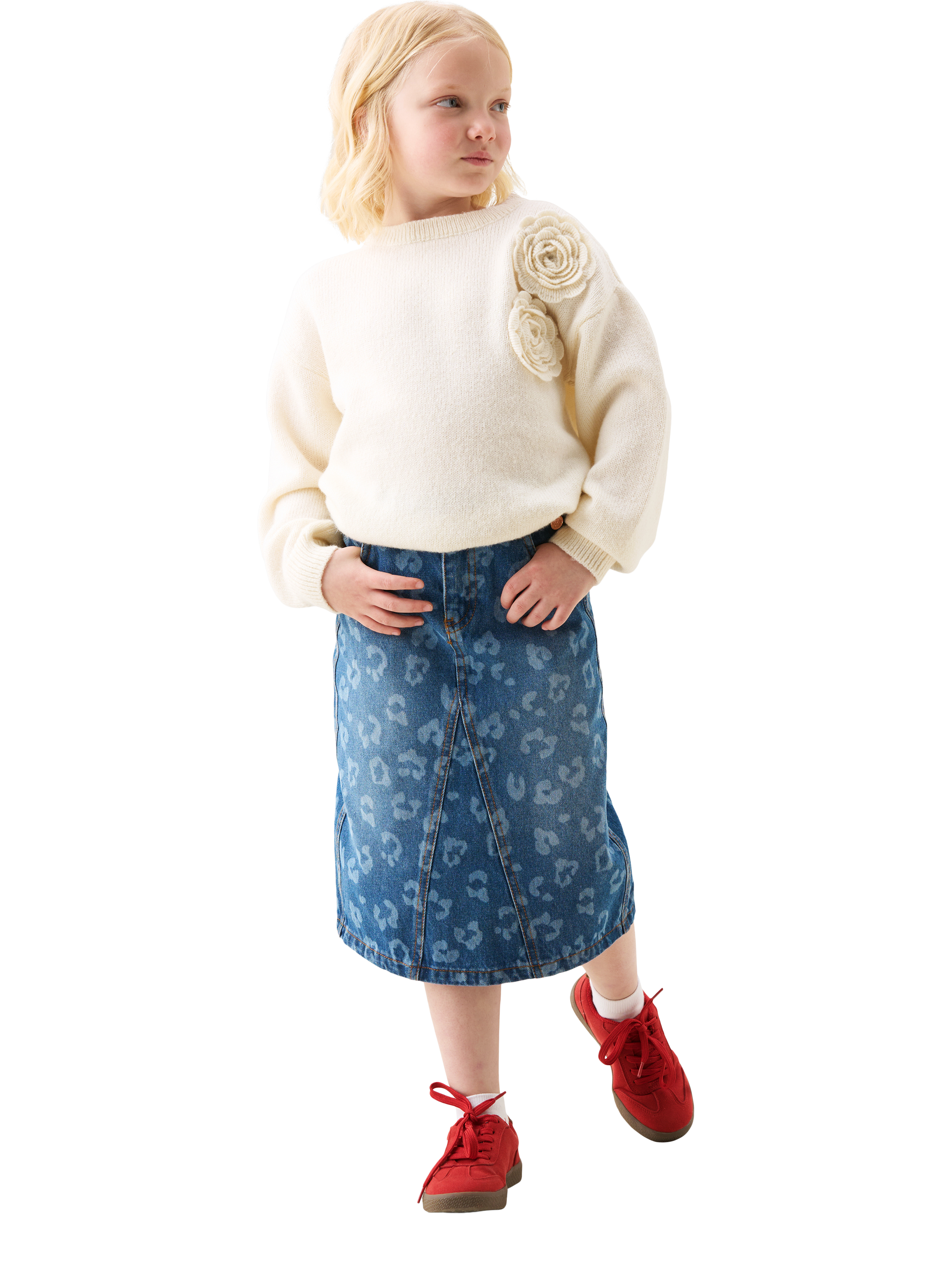 Product image 3 of 4, which shows Angel & Rocket Kids' Wool Blend Corsage Jumper, Ivory, 3-4 years