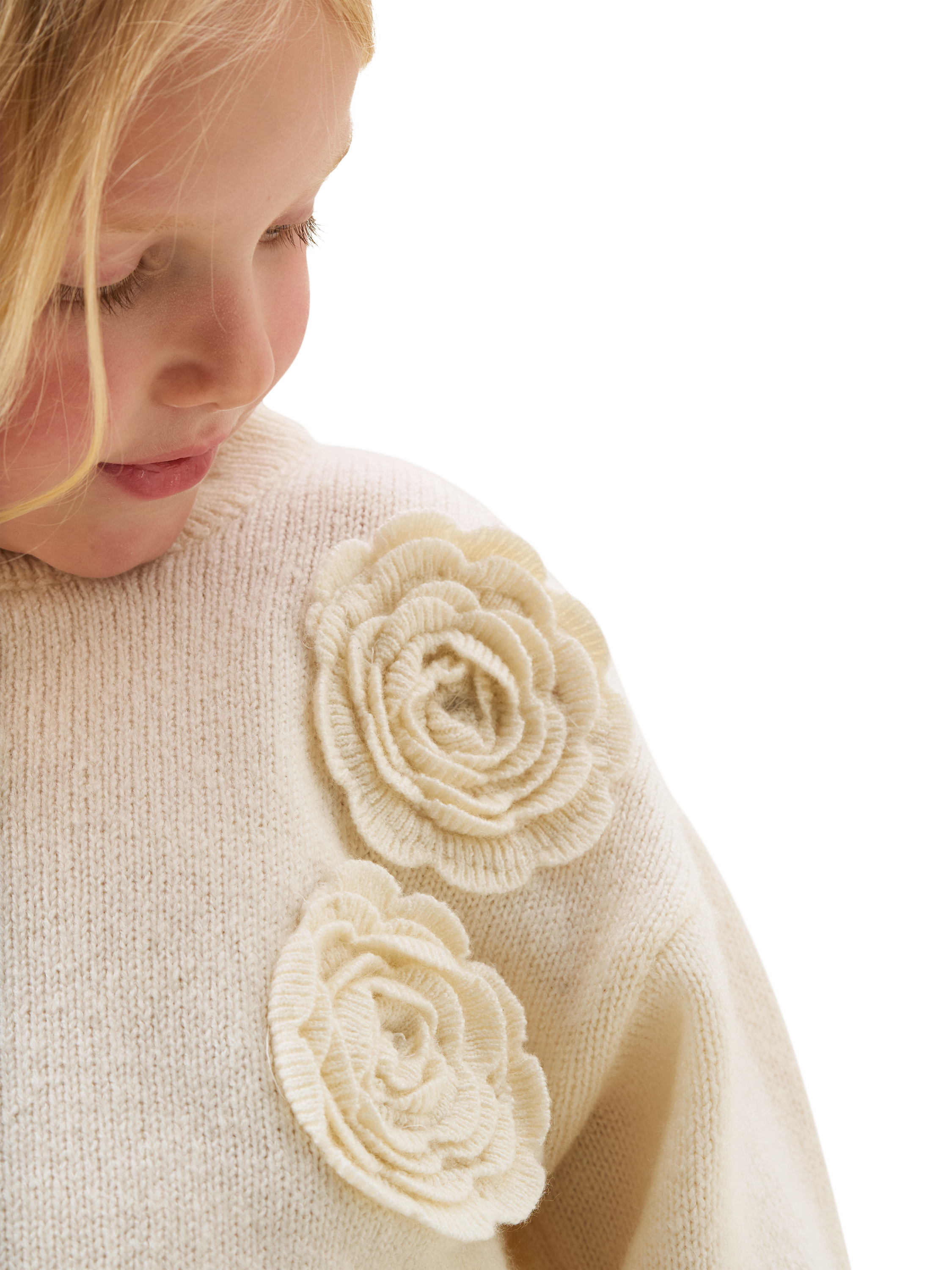 Product image 4 of 4, which shows Angel & Rocket Kids' Wool Blend Corsage Jumper, Ivory, 3-4 years