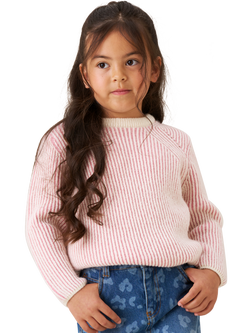 Angel & Rocket Kids' Wool Blend Textured Stripe Jumper, Pink, Pink