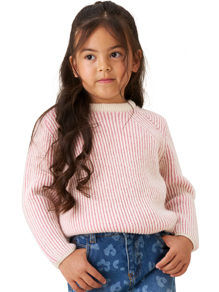 Angel & Rocket Kids' Wool Blend Textured Stripe Jumper, Pink, Pink