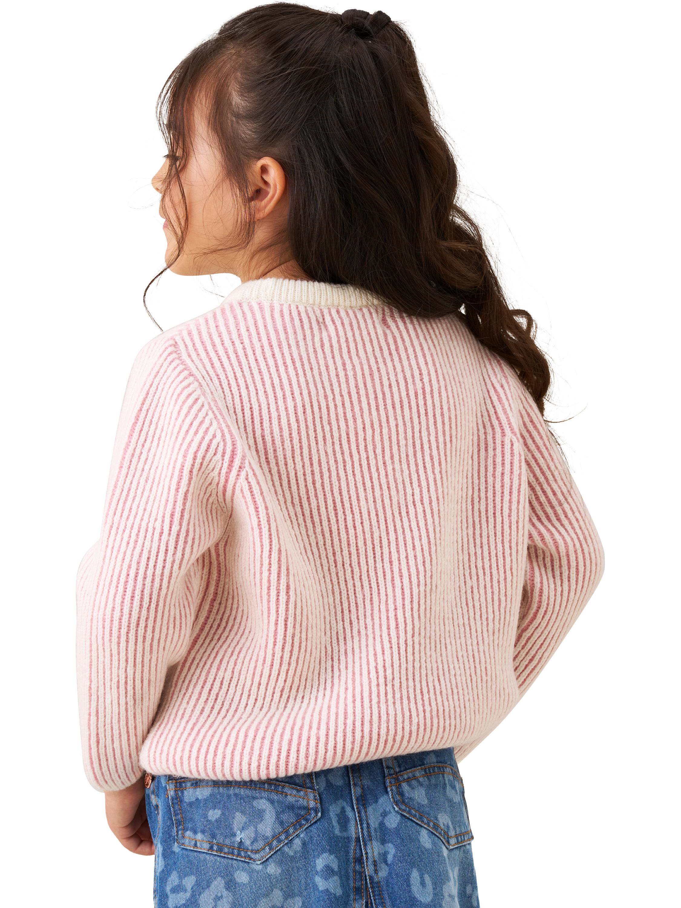 Product image 2 of 8, which shows Angel & Rocket Kids' Wool Blend Textured Stripe Jumper, Pink, 3-4 years