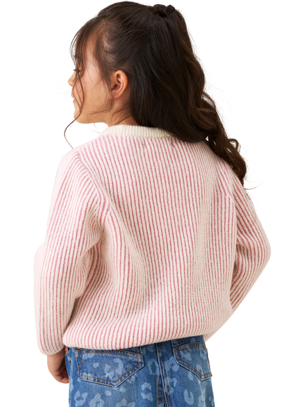Angel & Rocket Kids' Wool Blend Textured Stripe Jumper, Pink - view 2, Pink