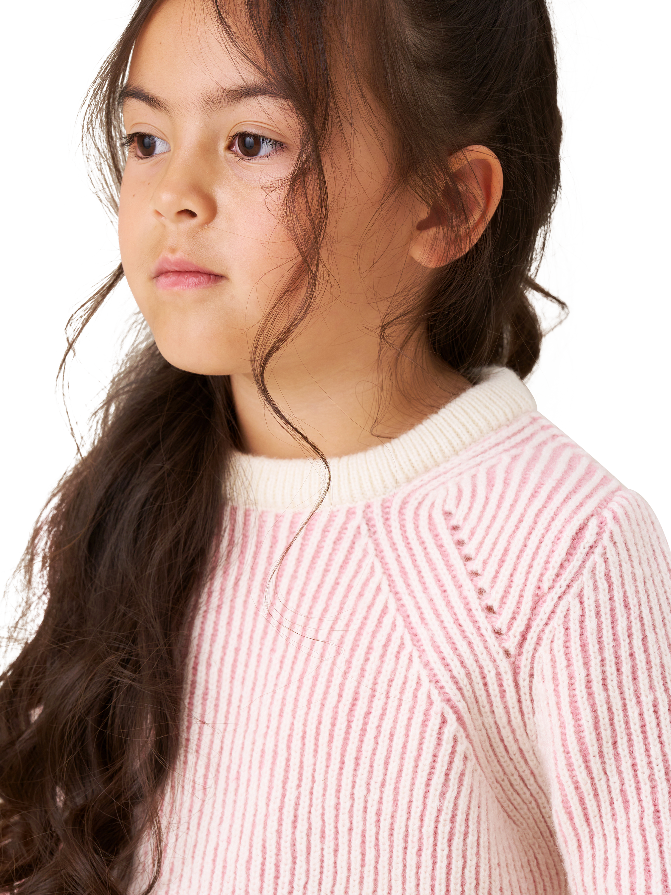 Product image 3 of 8, which shows Angel & Rocket Kids' Wool Blend Textured Stripe Jumper, Pink, 3-4 years
