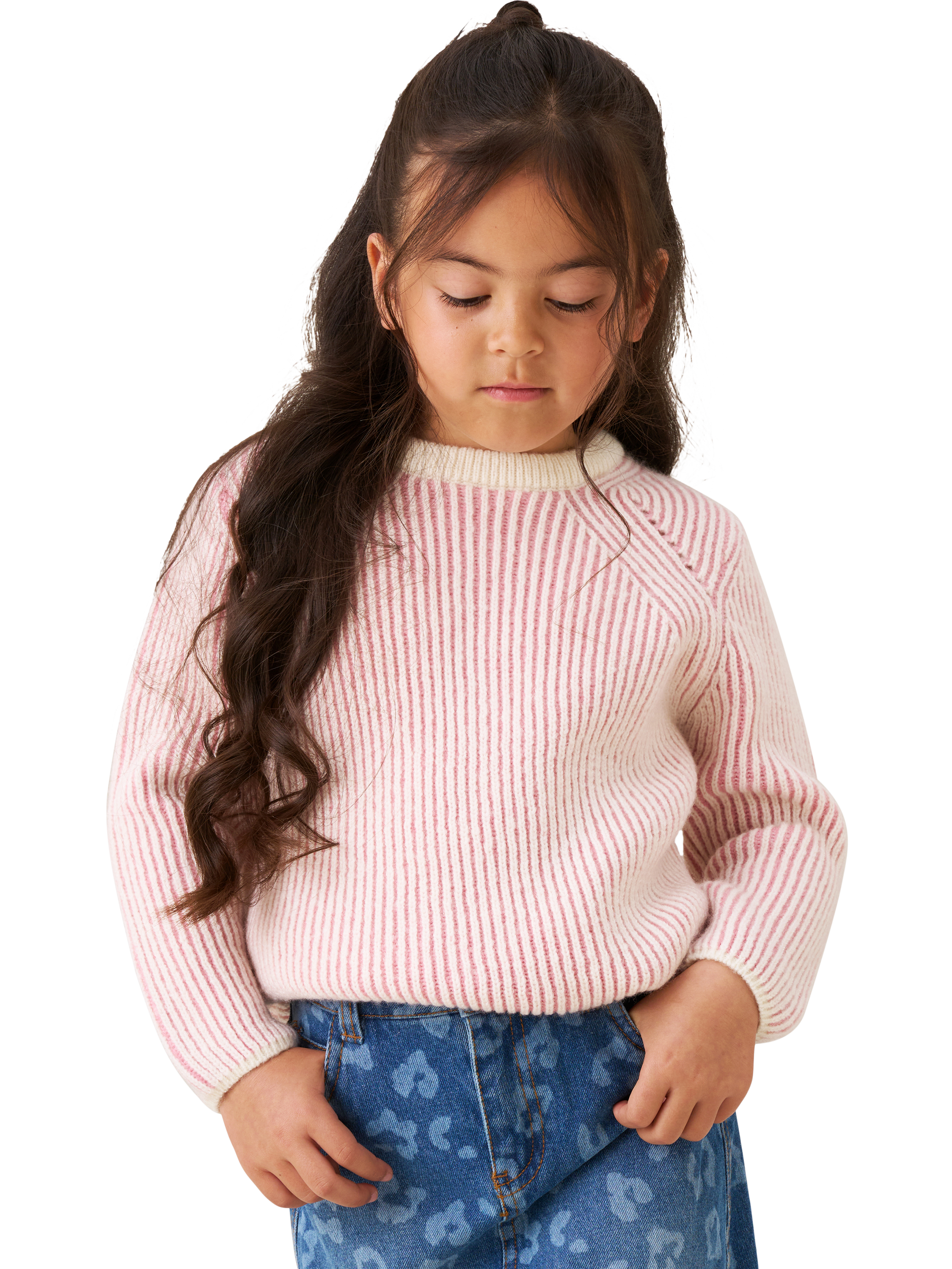 Product image 5 of 8, which shows Angel & Rocket Kids' Wool Blend Textured Stripe Jumper, Pink, 3-4 years