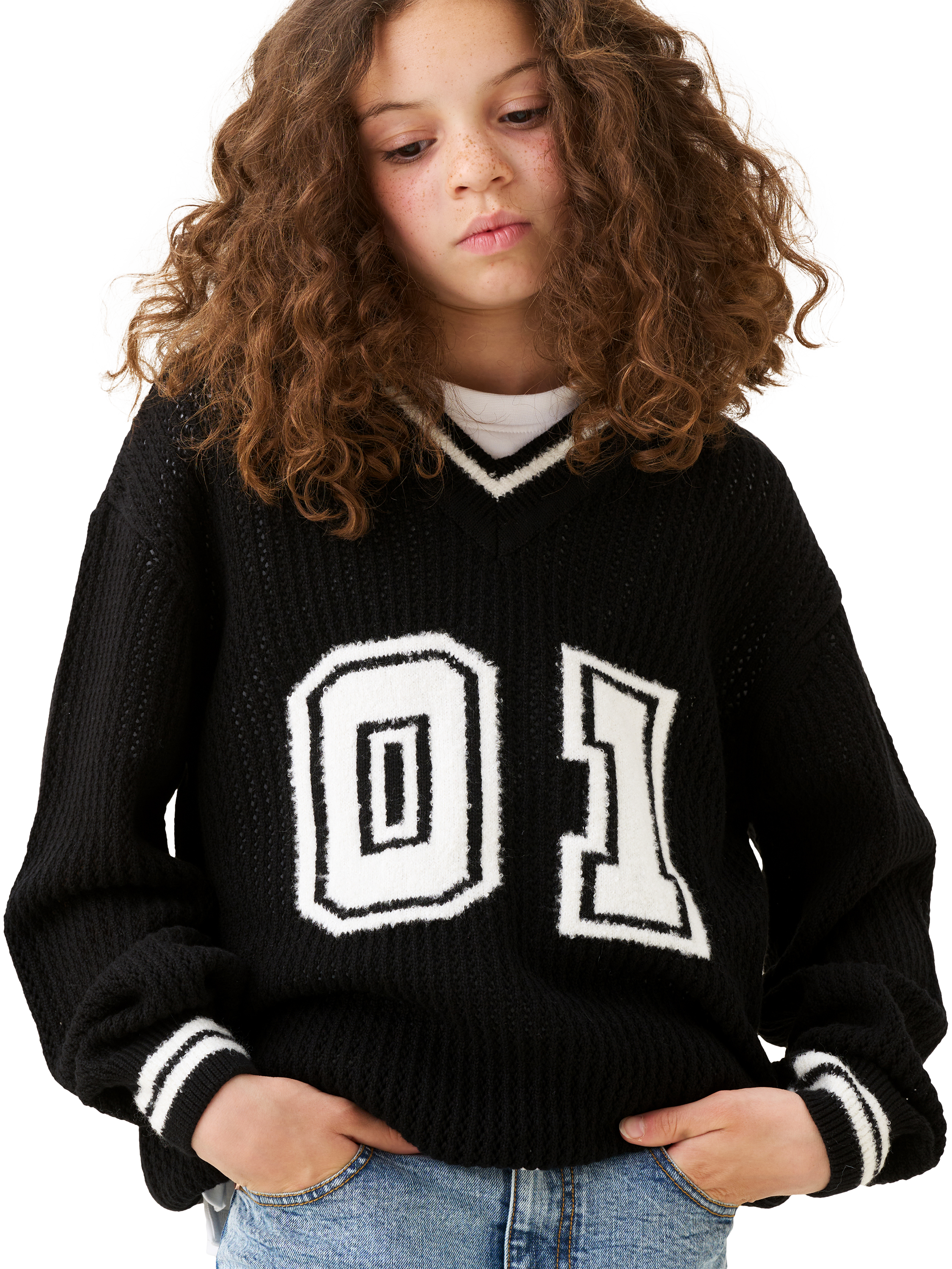 Product image 3 of 6, which shows Angel & Rocket Kids' Varsity Jumper, Black, 3-4 years