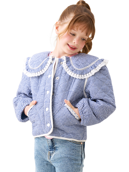 Angel & Rocket Kids' Lace Trim Collar Jacket, Blue, Blue