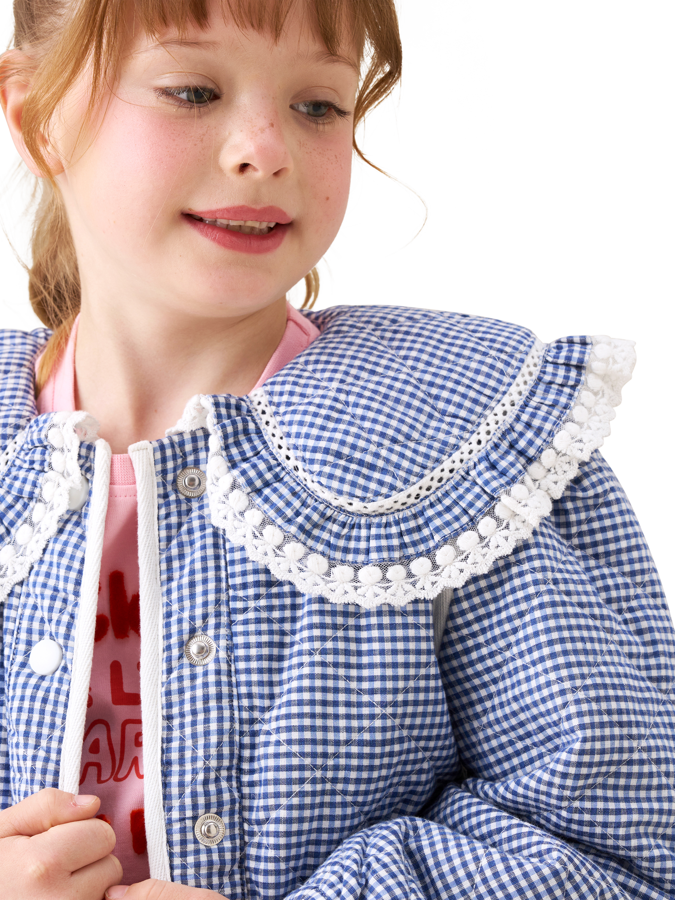 Product image 2 of 7, which shows Angel & Rocket Kids' Lace Trim Collar Jacket, Blue, 4 years