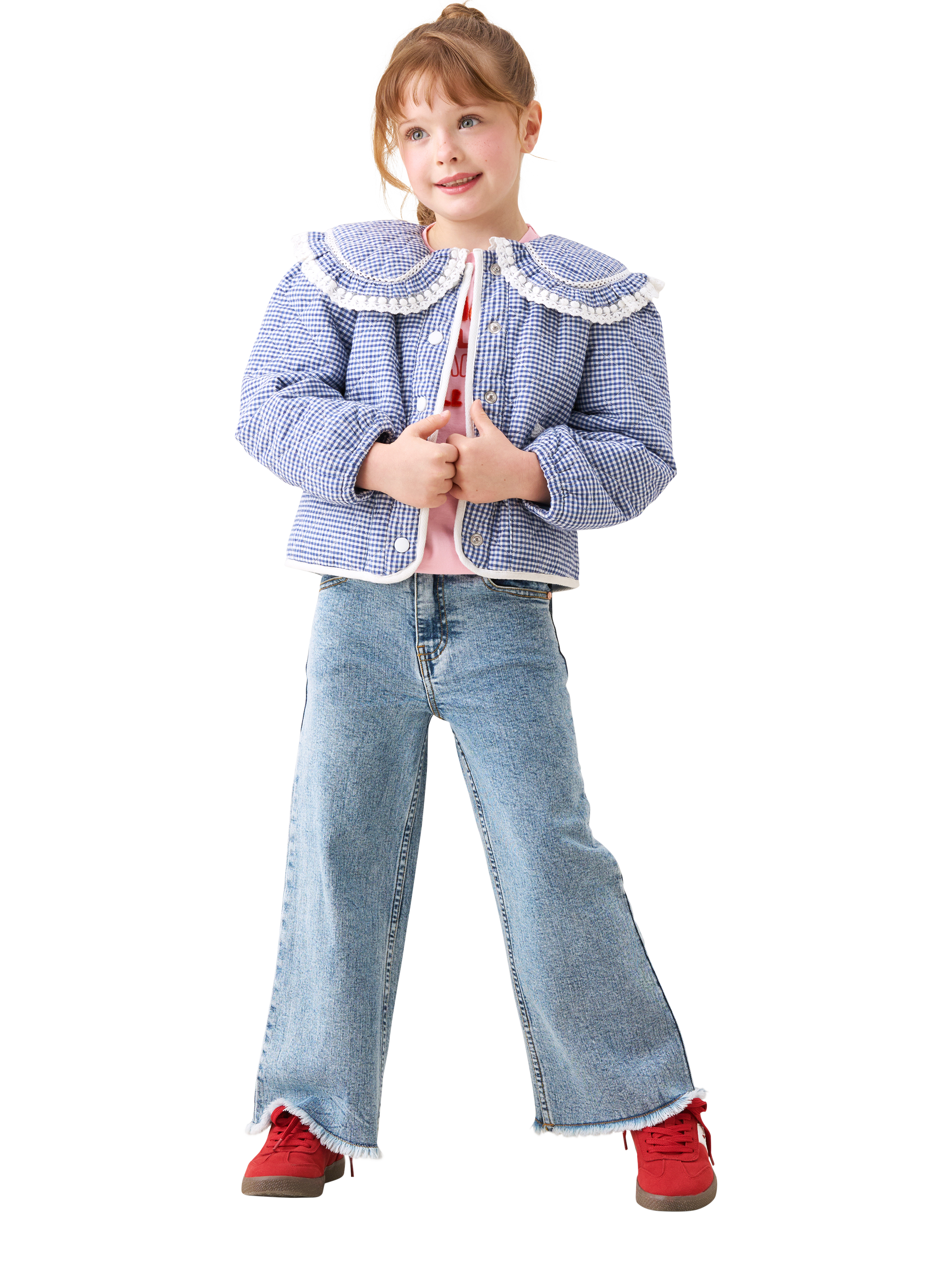 Product image 4 of 7, which shows Angel & Rocket Kids' Lace Trim Collar Jacket, Blue, 4 years