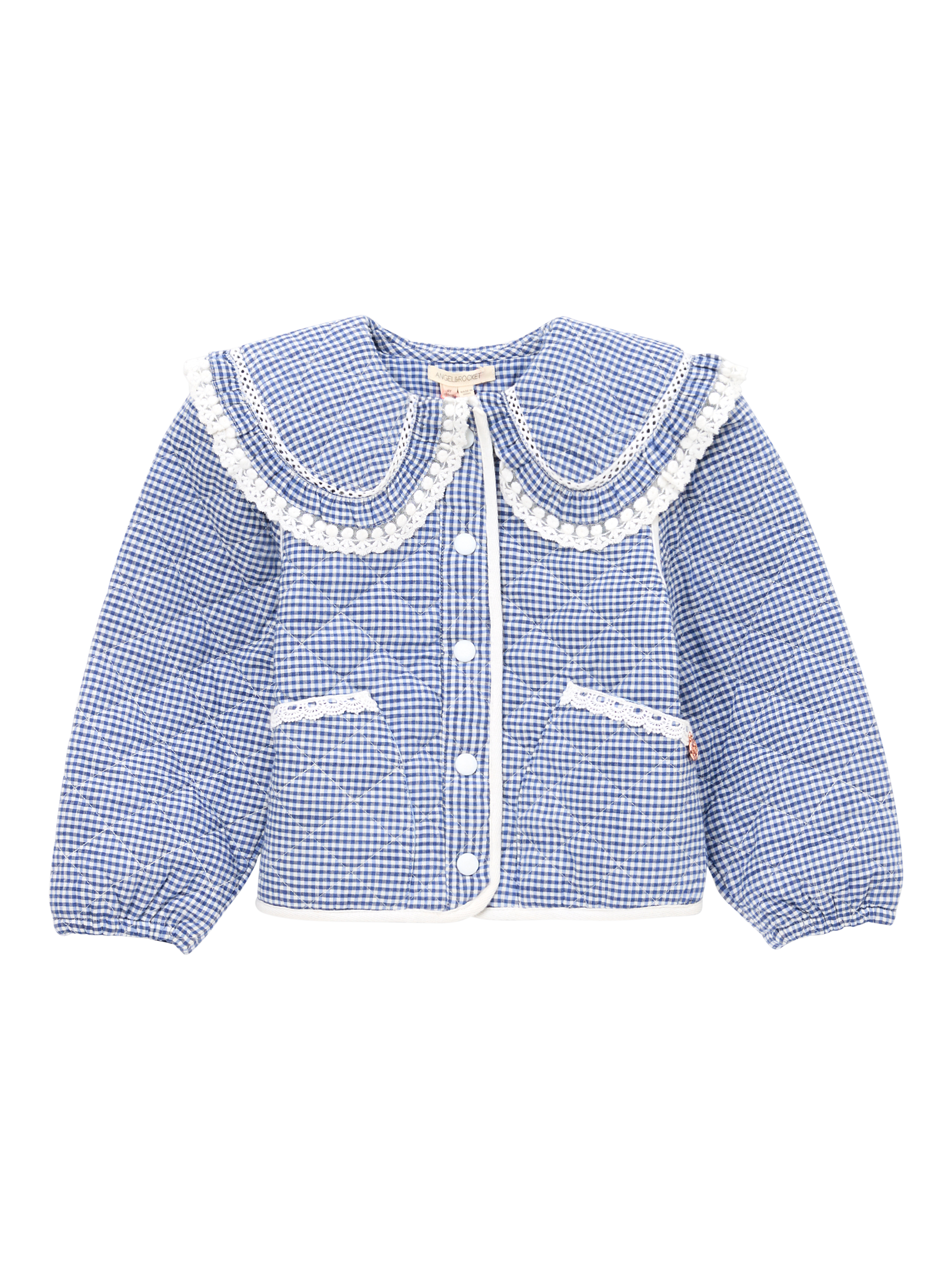 Product image 5 of 7, which shows Angel & Rocket Kids' Lace Trim Collar Jacket, Blue, 4 years