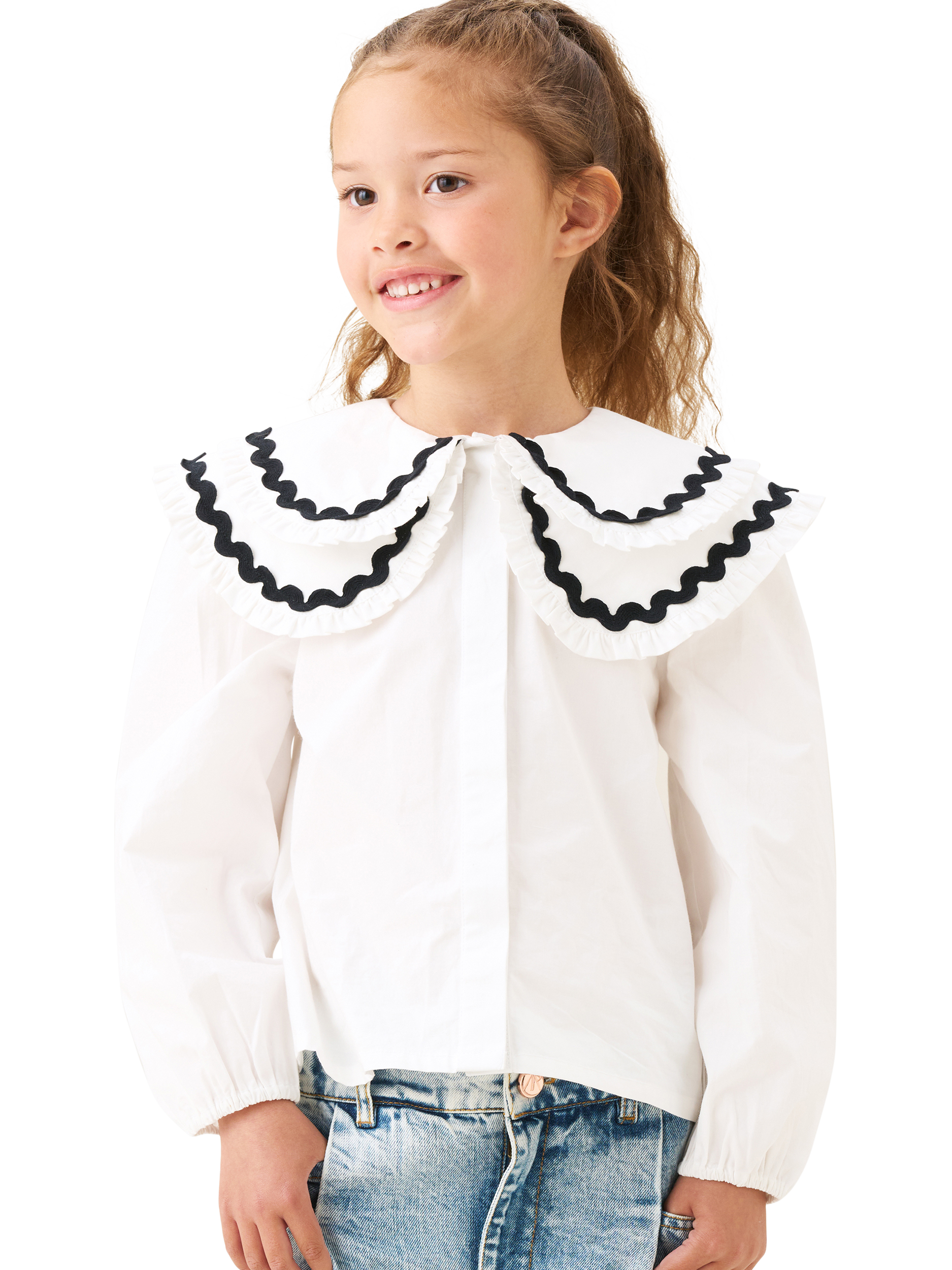 Product image 1 of 8, which shows Angel & Rocket Kids' Double Collar Blouse, White, 3 years