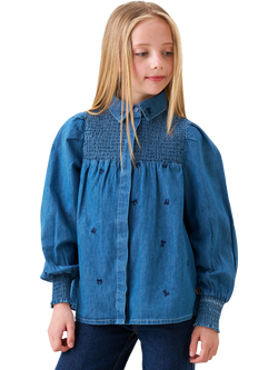Angel & Rocket Kids' Embroidered Denim Shirt, Blue, Blue
