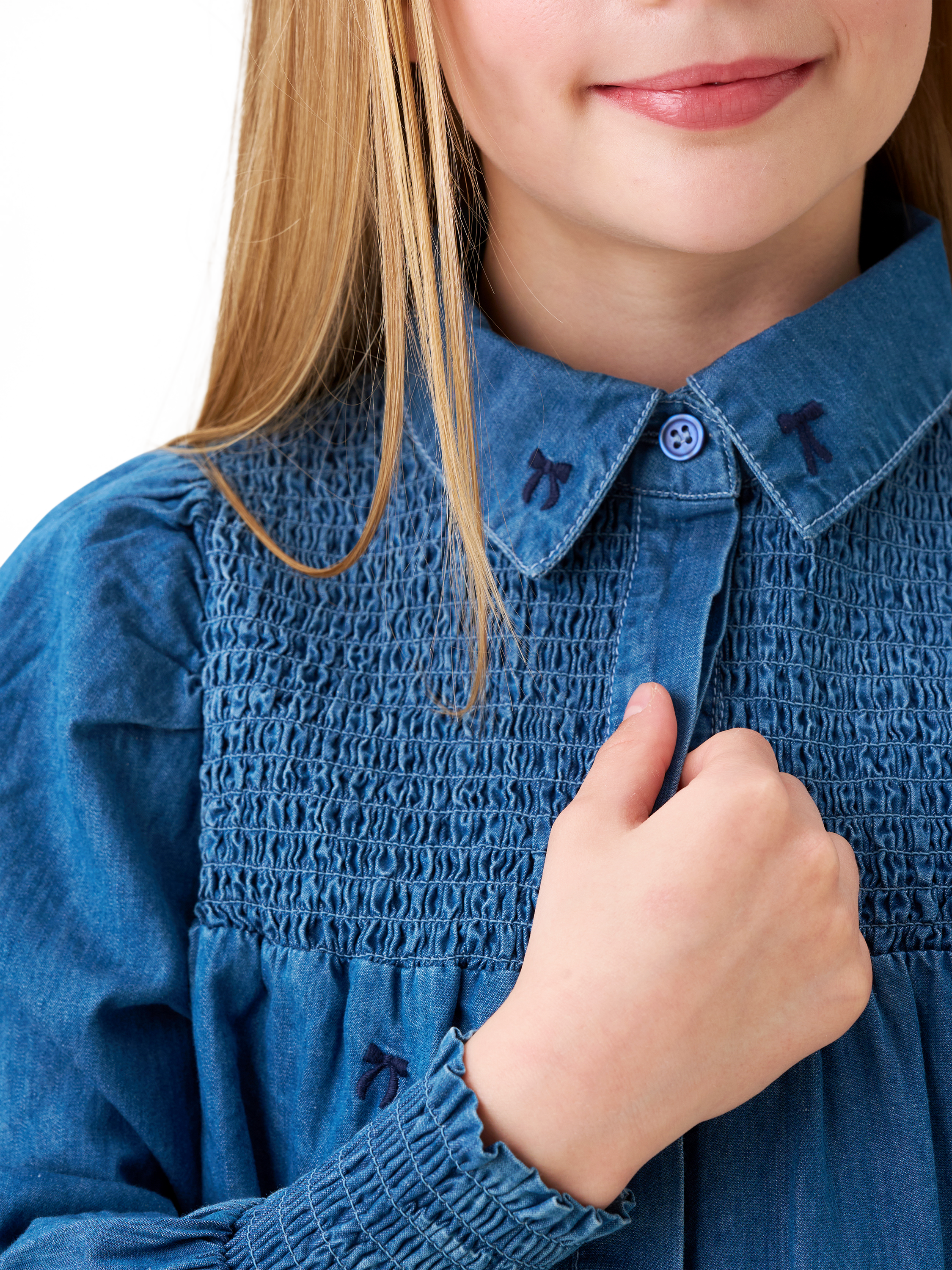 Product image 2 of 7, which shows Angel & Rocket Kids' Embroidered Denim Shirt, Blue, 3 years