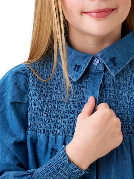 Angel & Rocket Kids' Embroidered Denim Shirt, Blue - view 2, Blue