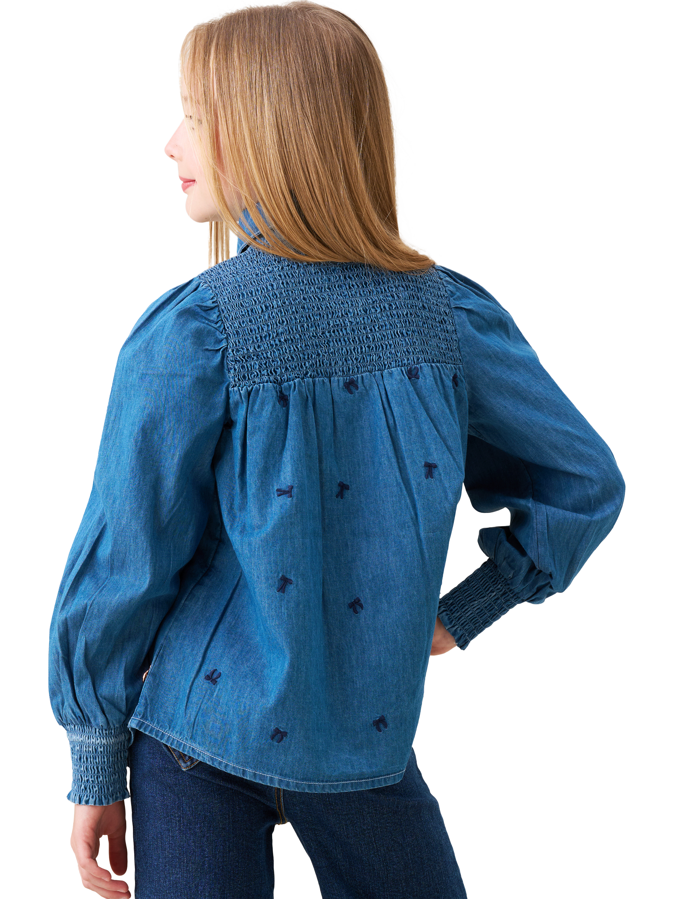 Product image 3 of 7, which shows Angel & Rocket Kids' Embroidered Denim Shirt, Blue, 3 years