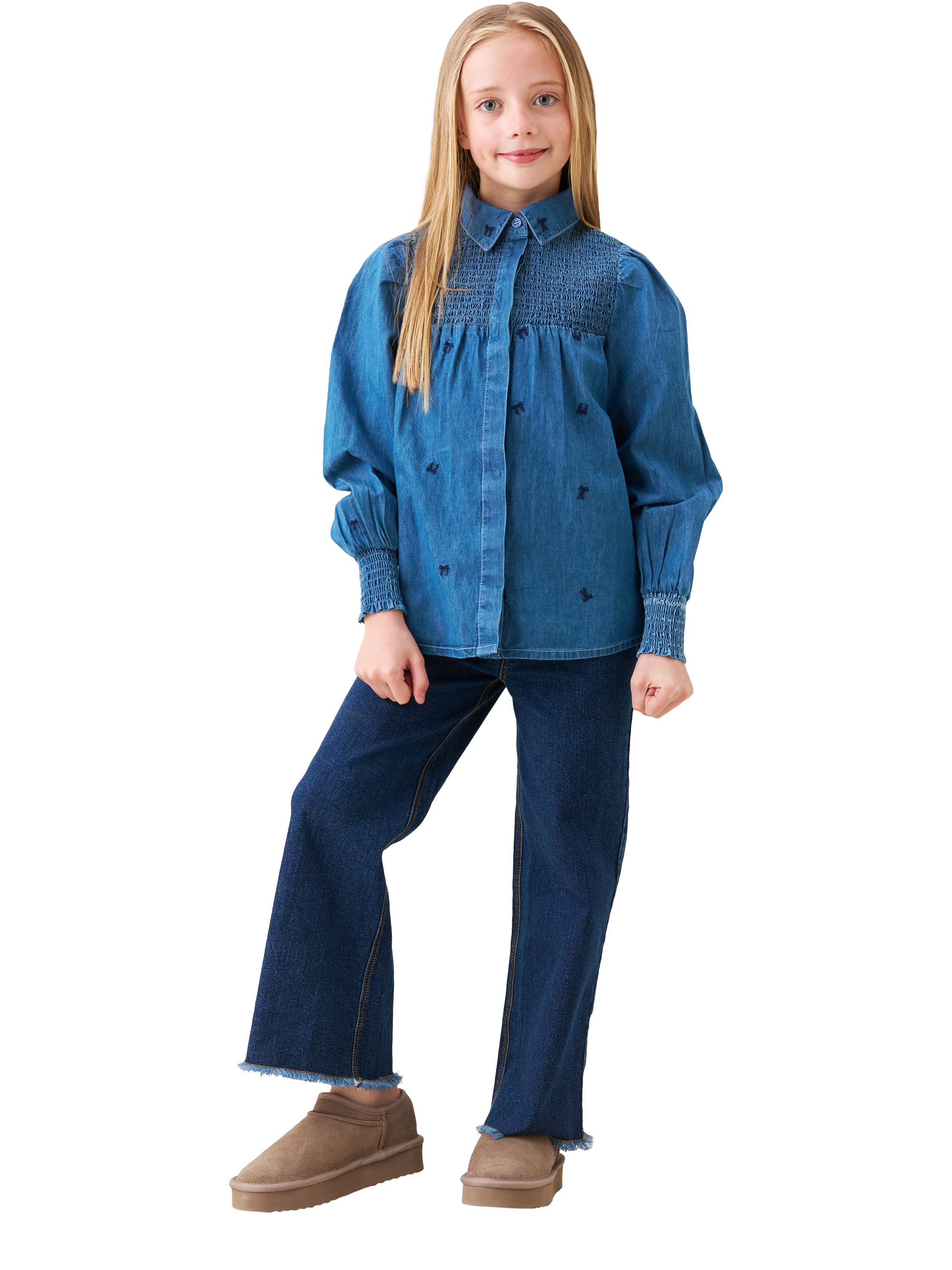 Product image 4 of 7, which shows Angel & Rocket Kids' Embroidered Denim Shirt, Blue, 3 years