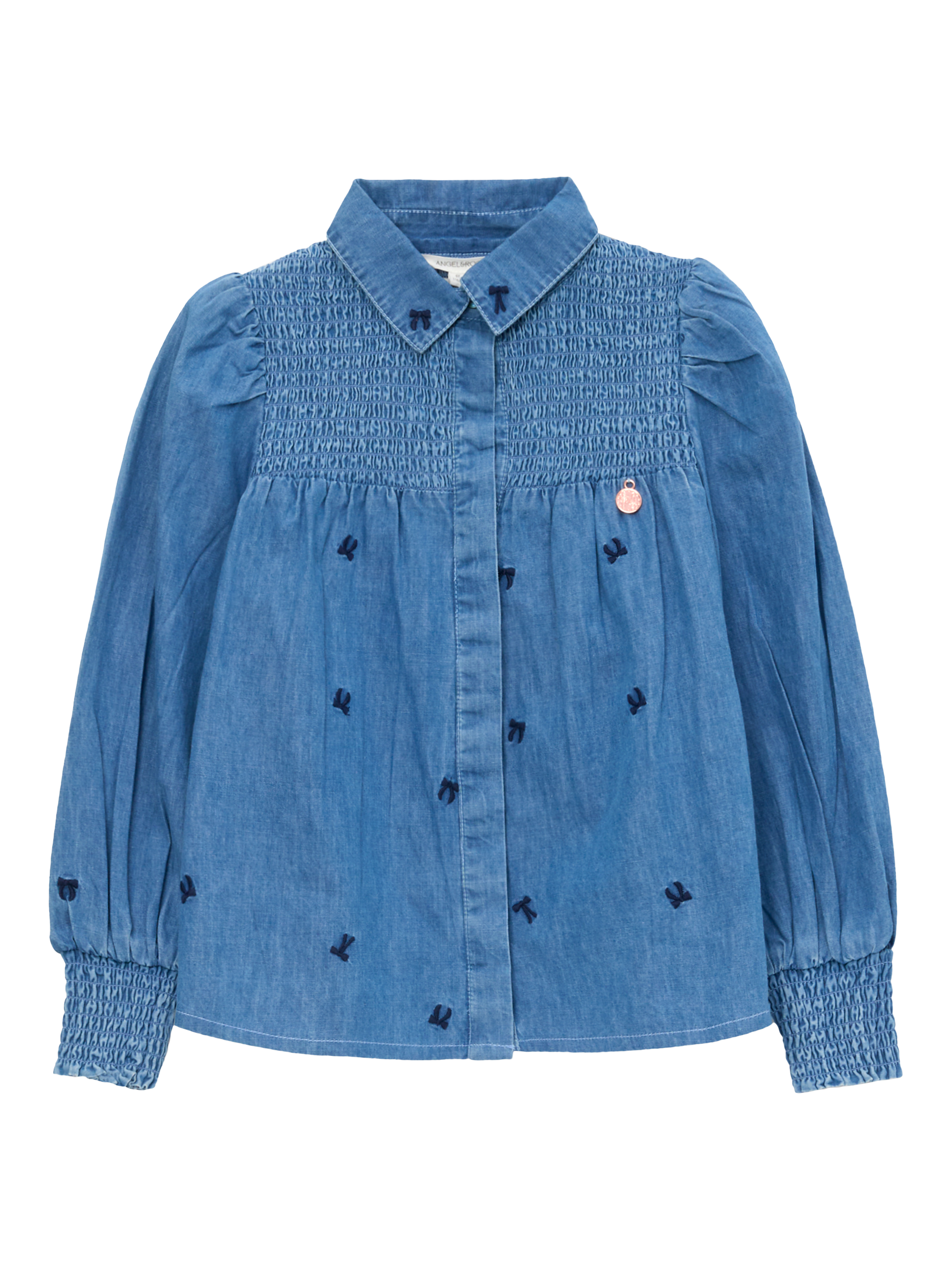 Product image 5 of 7, which shows Angel & Rocket Kids' Embroidered Denim Shirt, Blue, 3 years