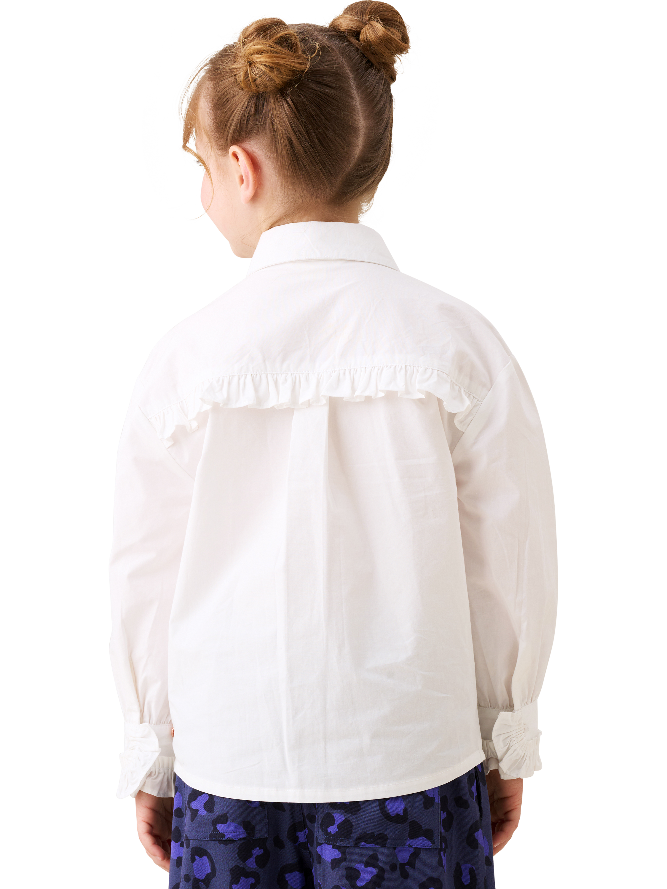 Product image 2 of 8, which shows Angel & Rocket Cotton Long Sleeved Frill Heart Shirt, White, 3 years