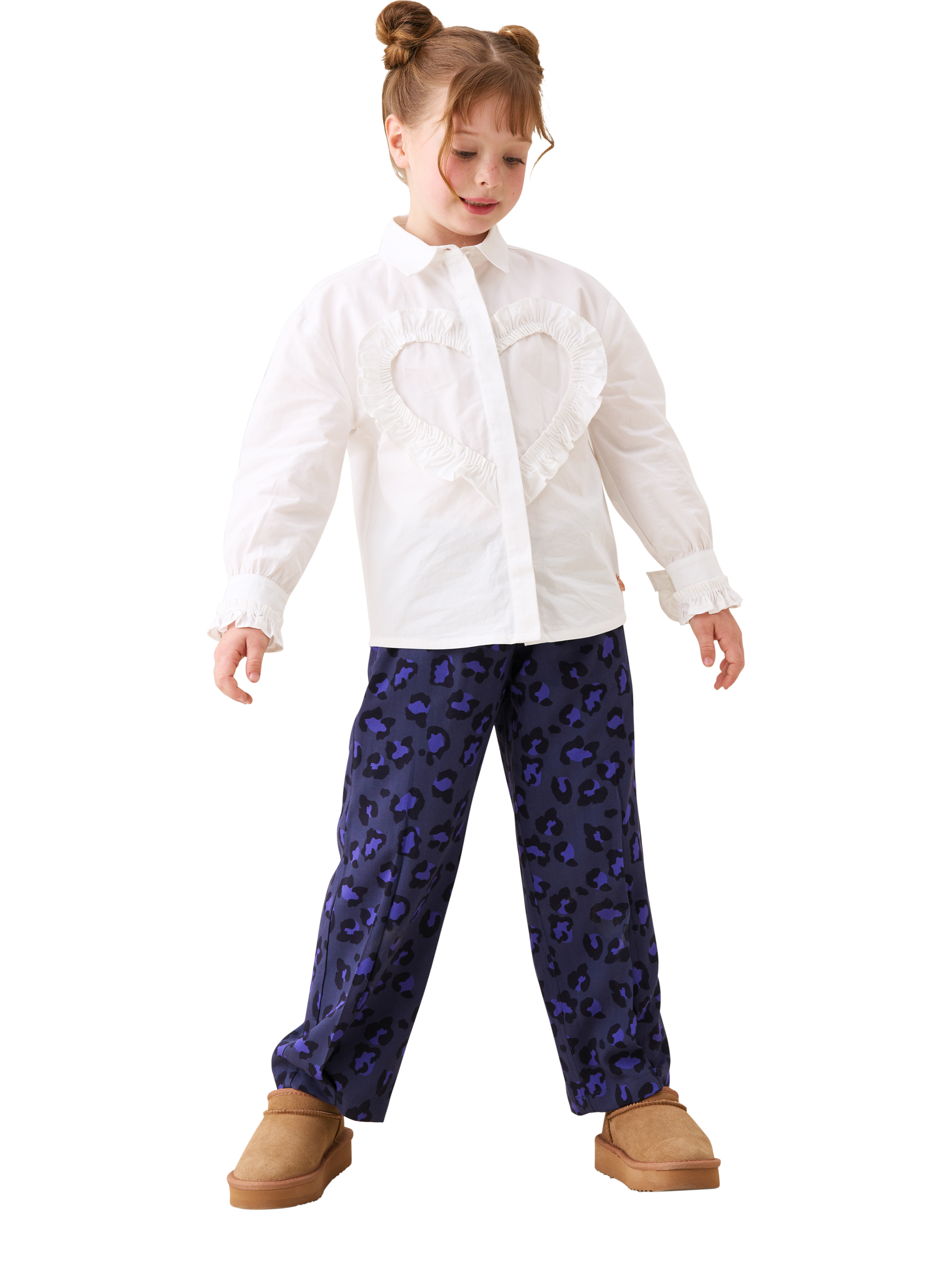 Product image 5 of 8, which shows Angel & Rocket Cotton Long Sleeved Frill Heart Shirt, White, 3 years