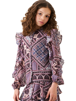 Angel & Rocket Kids' Frill Sleeve Boho Blouse, Purple, Purple