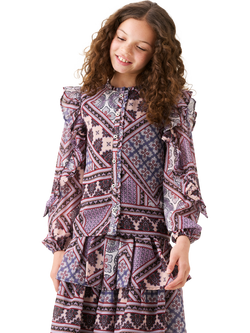 Angel & Rocket Kids' Frill Sleeve Boho Blouse, Purple - view 2, Purple