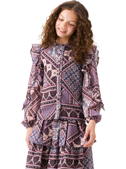 Angel & Rocket Kids' Frill Sleeve Boho Blouse, Purple - view 2, Purple