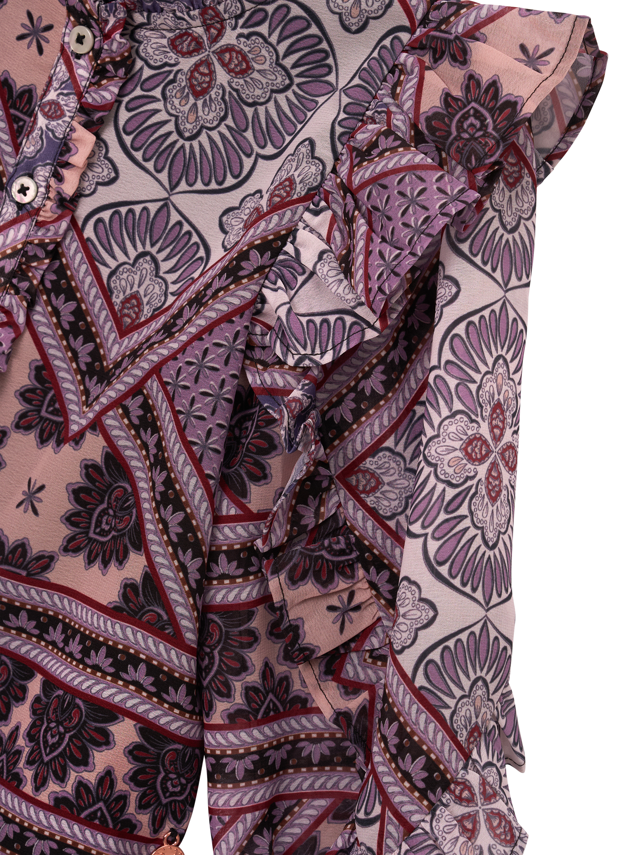 Product image 7 of 7, which shows Angel & Rocket Kids' Frill Sleeve Boho Blouse, Purple, 3 years