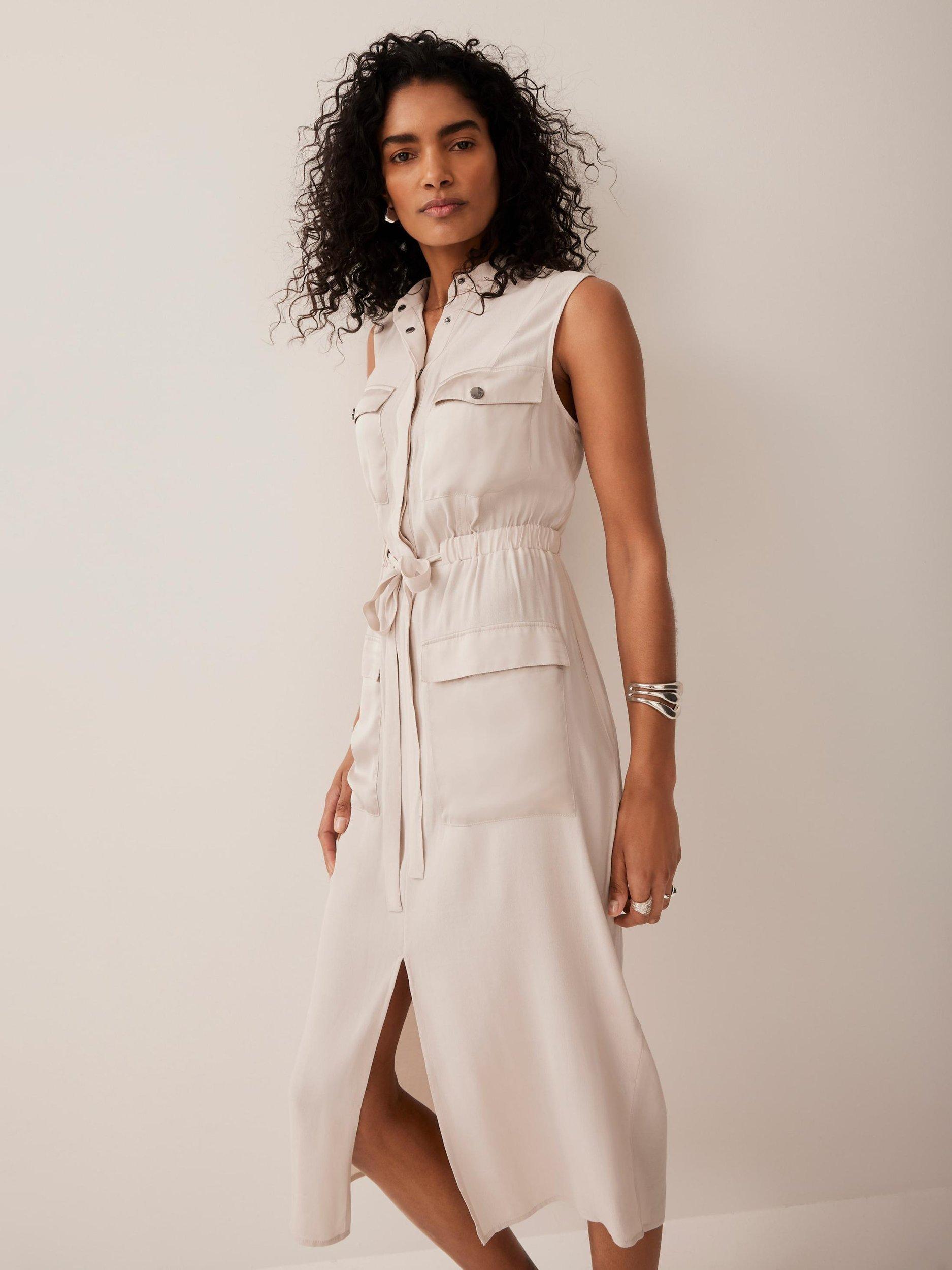Product image 1 of 8, which shows Mint Velvet Utility Midi Dress, Natural, 6
