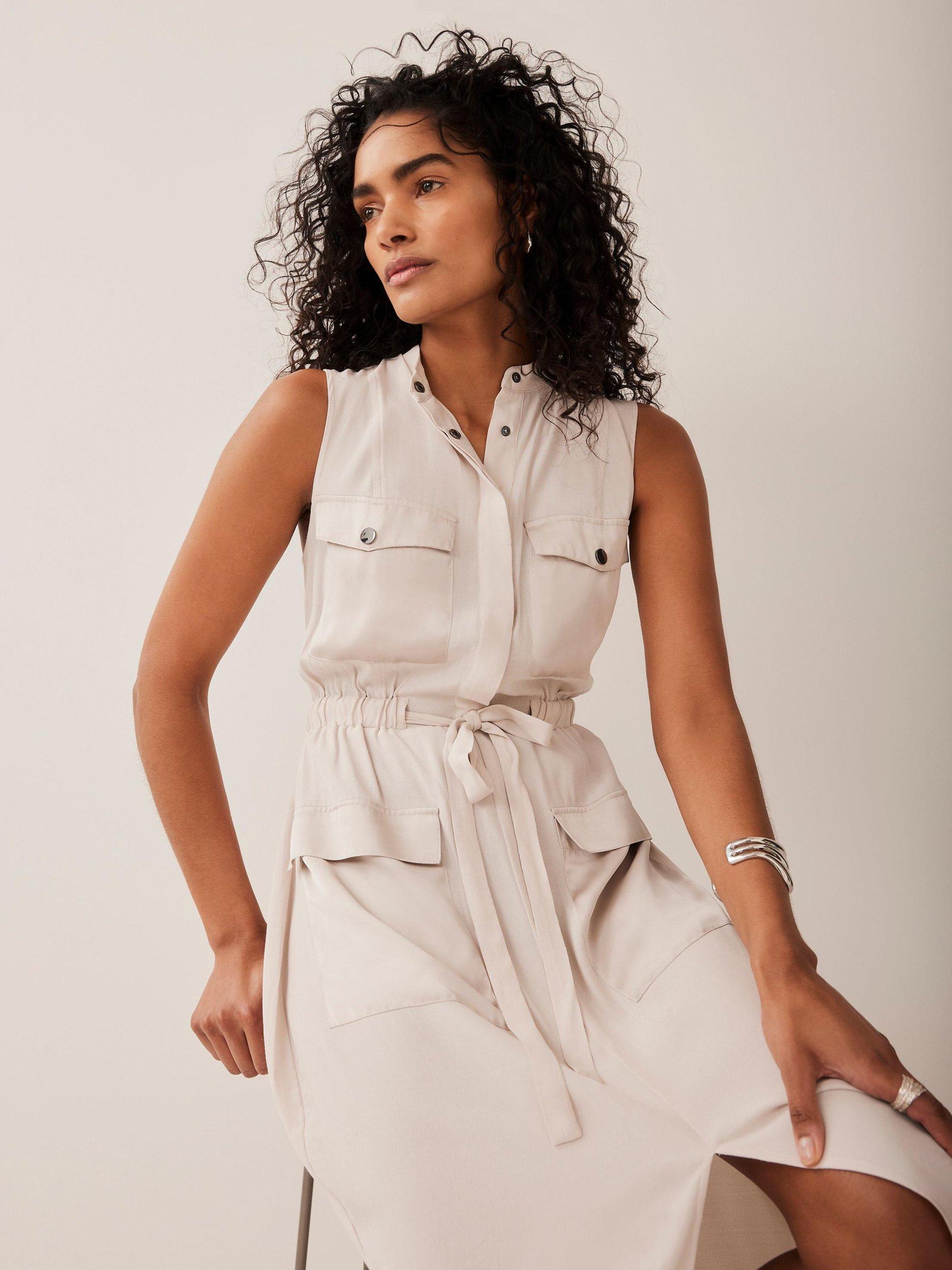 Product image 2 of 8, which shows Mint Velvet Utility Midi Dress, Natural, 6