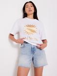Mint Velvet Foil Soleil T-Shirt, White/Gold