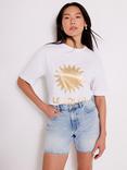 Mint Velvet Foil Soleil T-Shirt, White/Gold