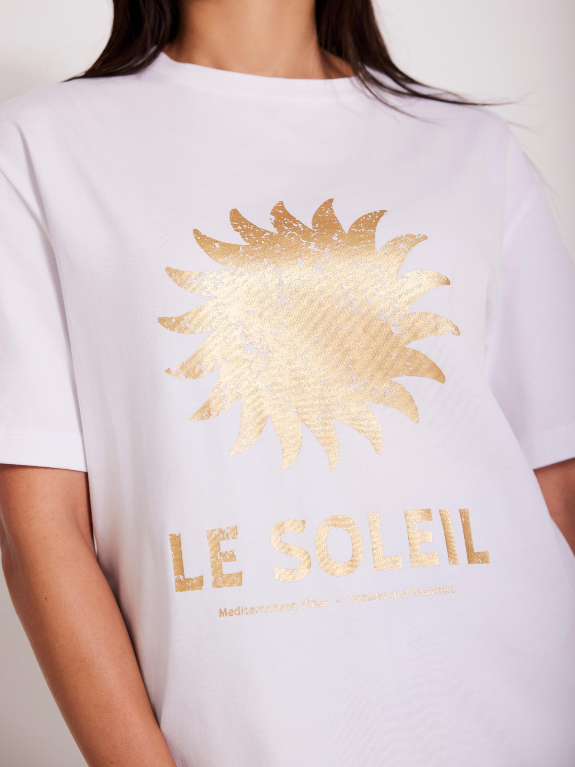 Product image 3 of 8, which shows Mint Velvet Foil Soleil T-Shirt, White/Gold, S