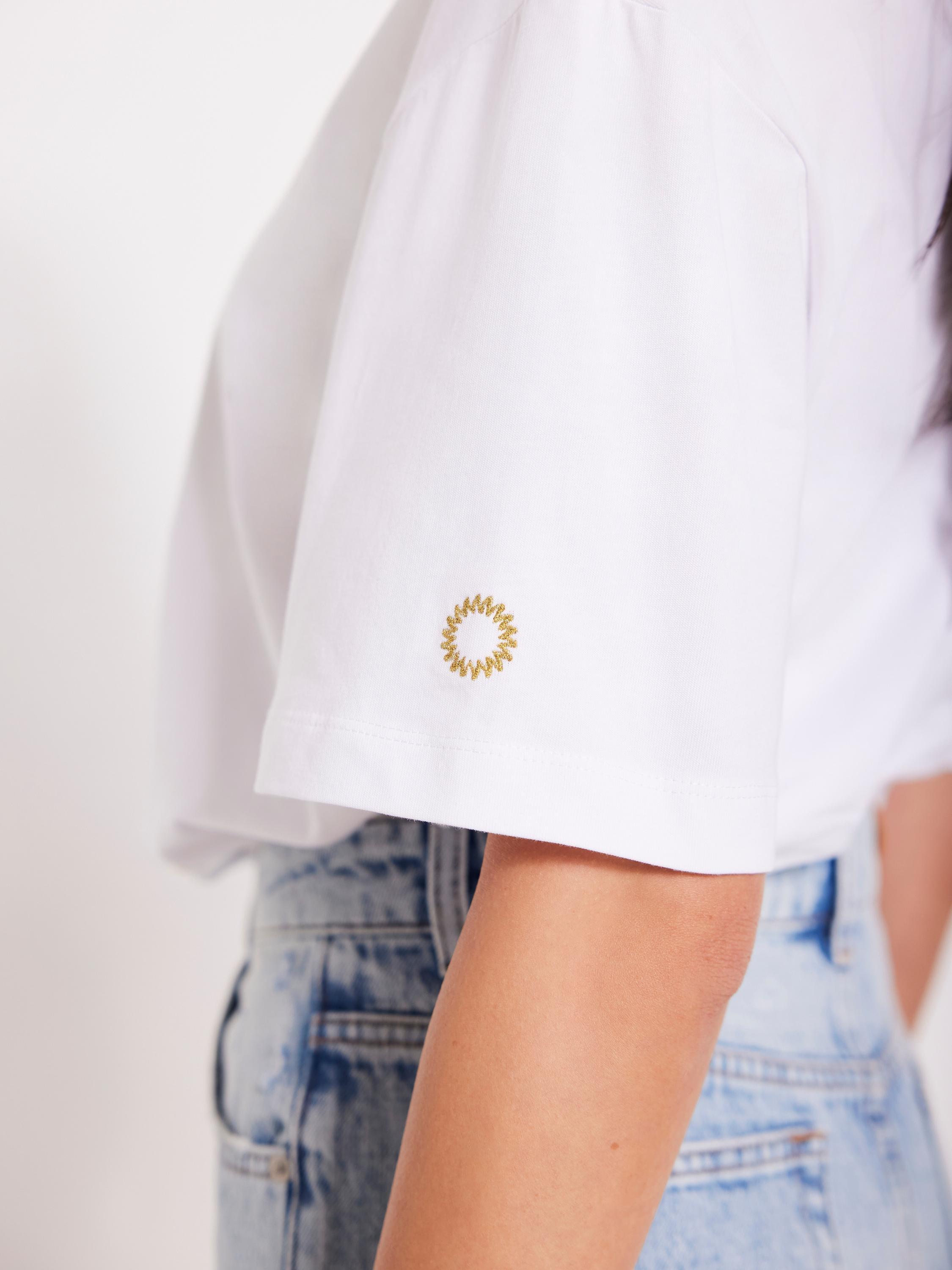 Product image 5 of 8, which shows Mint Velvet Foil Soleil T-Shirt, White/Gold, S