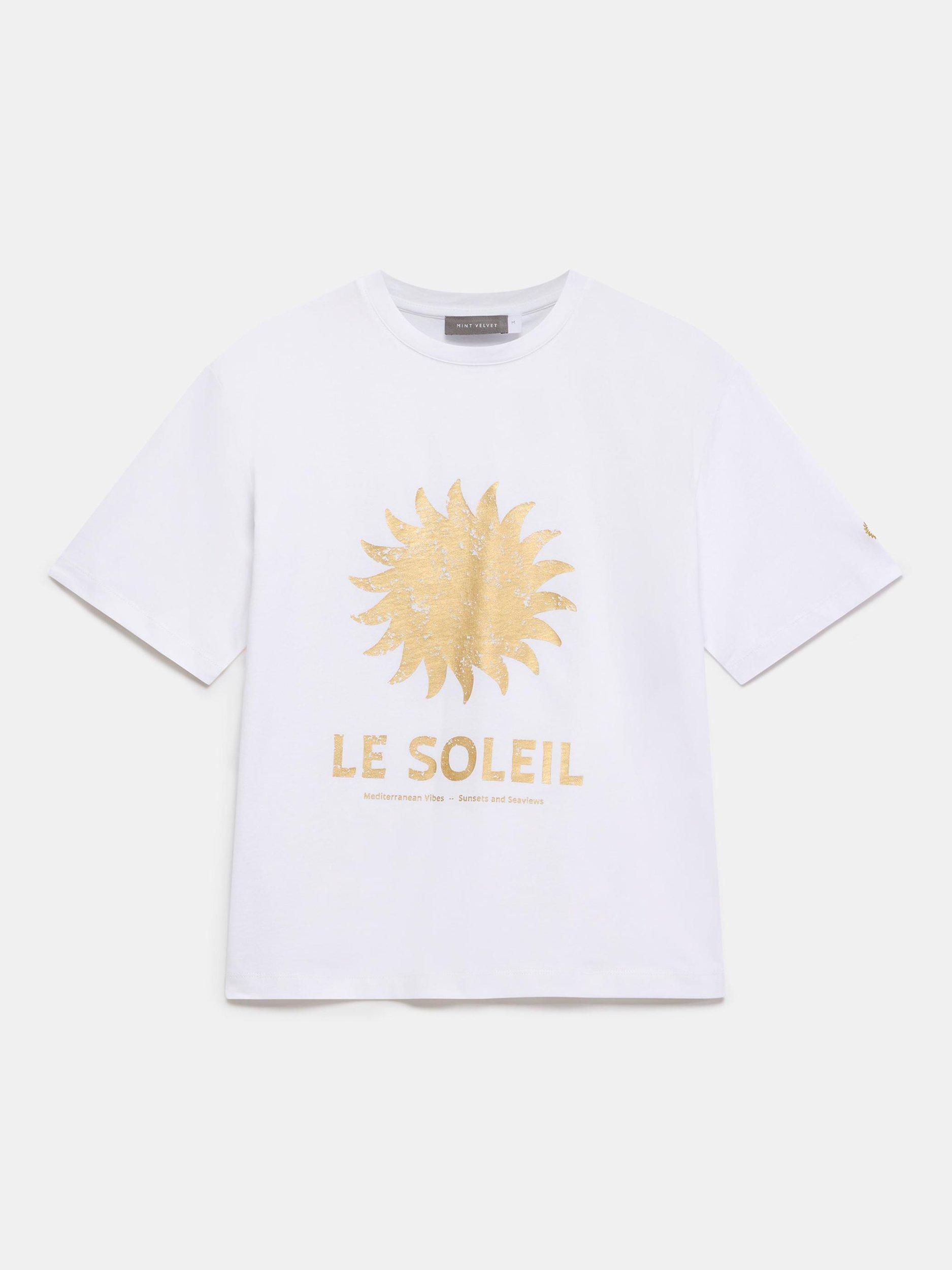 Product image 7 of 8, which shows Mint Velvet Foil Soleil T-Shirt, White/Gold, S