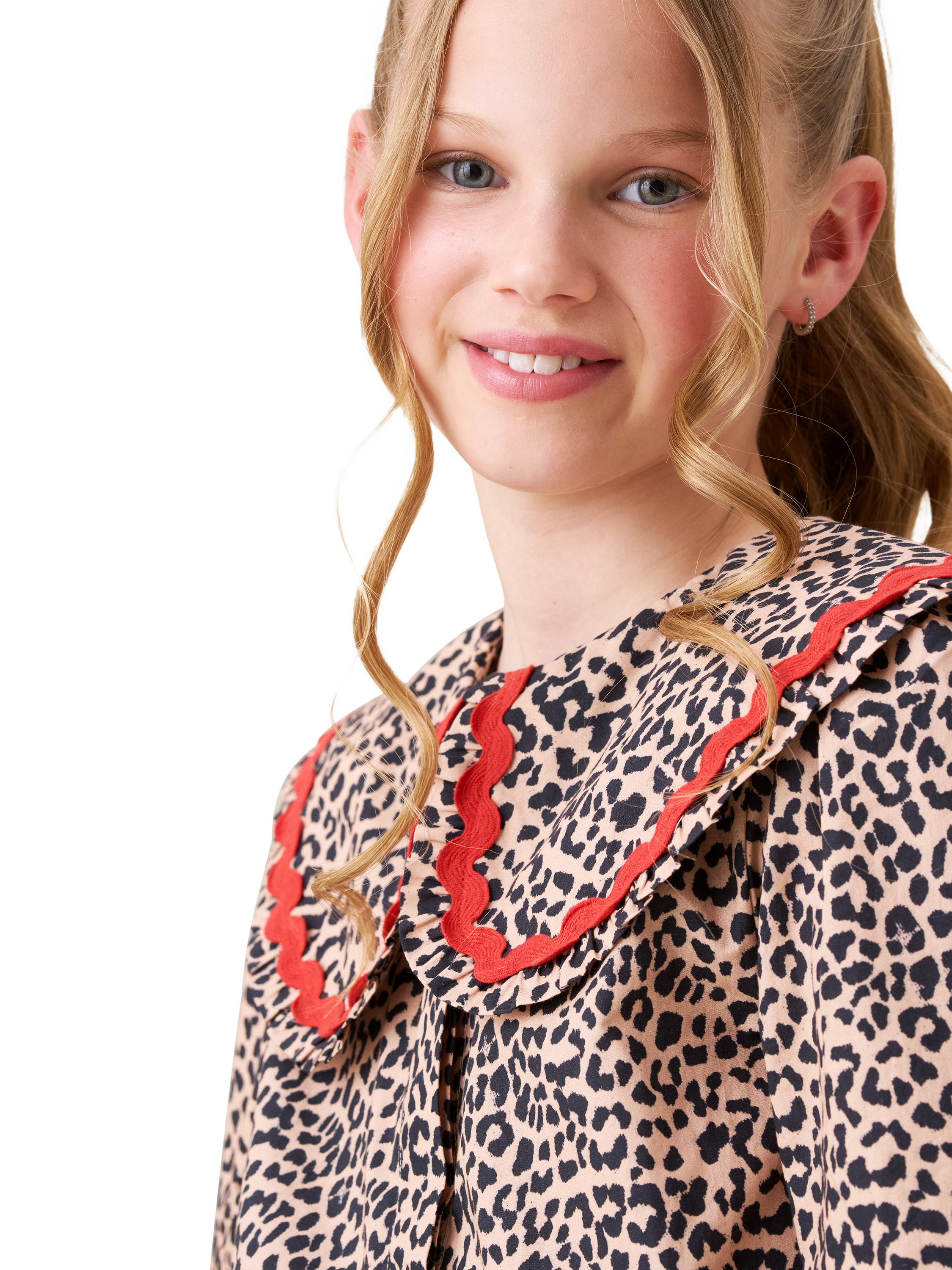 Product image 5 of 9, which shows Angel & Rocket Cotton Long Sleeved Frill Collar Shirt, Brown, 6 years